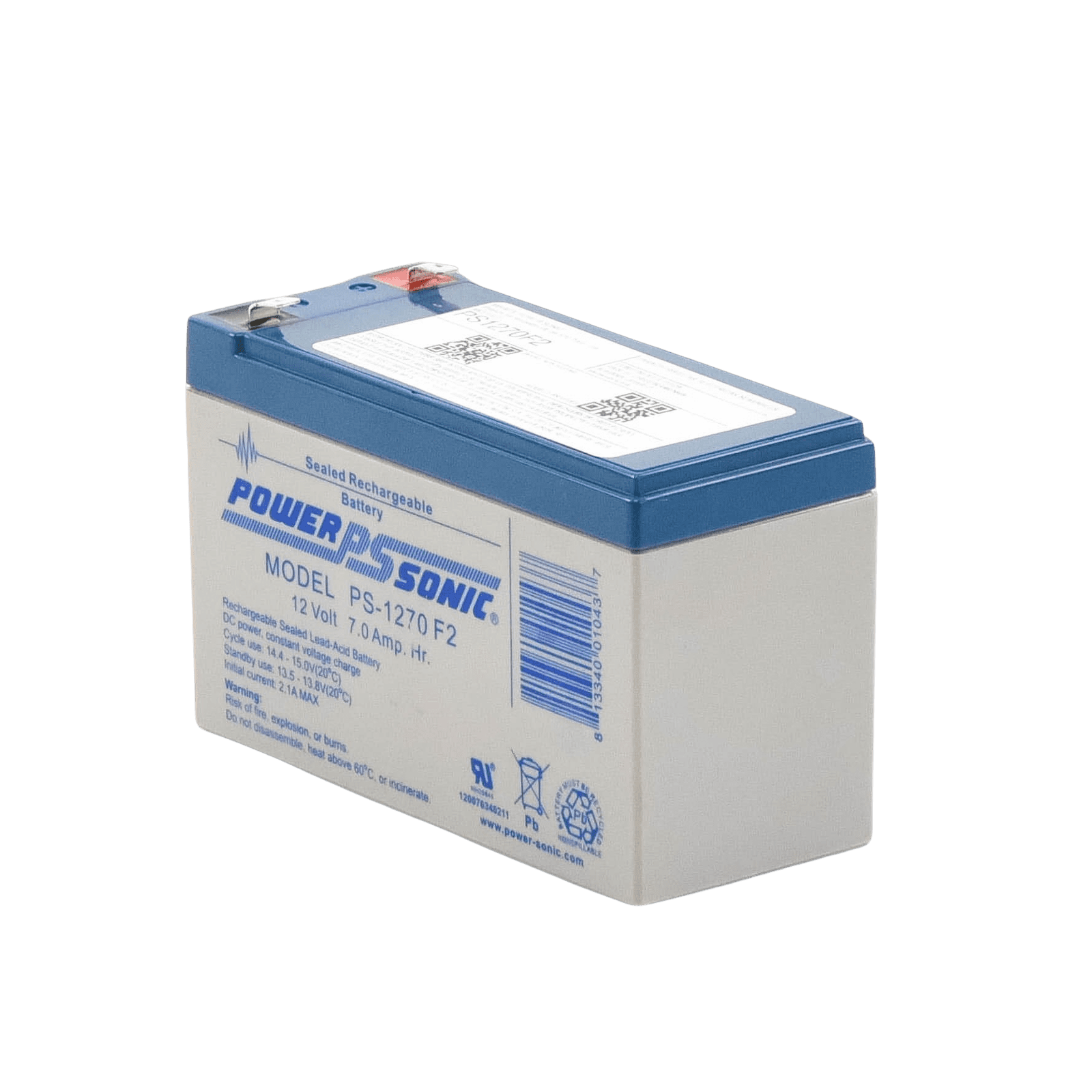 Batería 12V, 12AH, Para Respaldo, Tecnologías AGM/VRLA, 5 Años Vida Útil, Terminales F2, Reconocida UL PS-12120-F2 - POWER SONIC