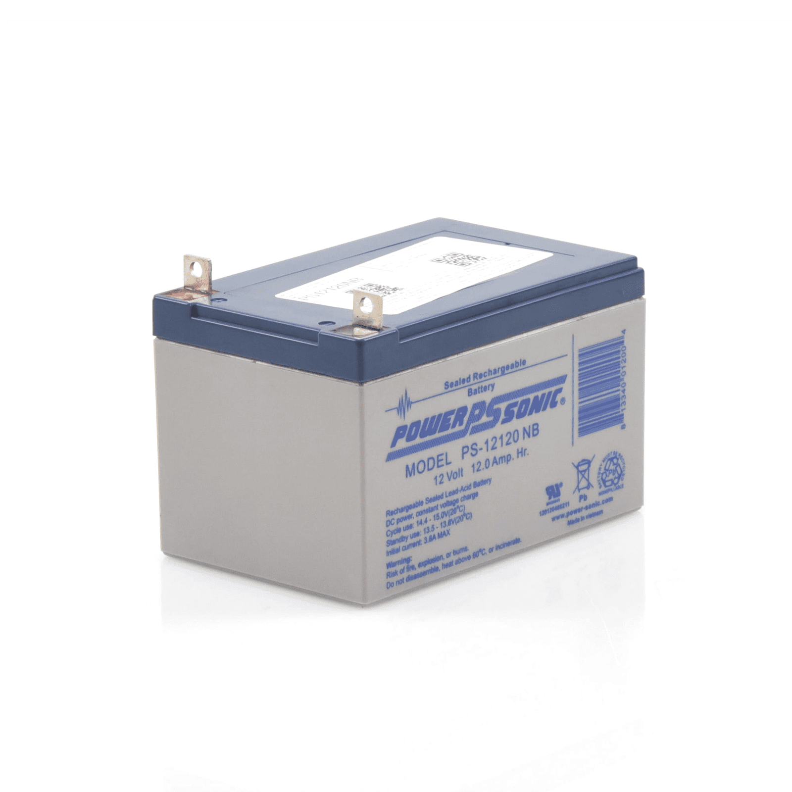Batería 12V, 12AH, Para Respaldo, Tecnologías AGM/VRLA, 5 Años Vida Útil, Terminales NB, Reconocida UL PS-12120-NB - POWER SONIC