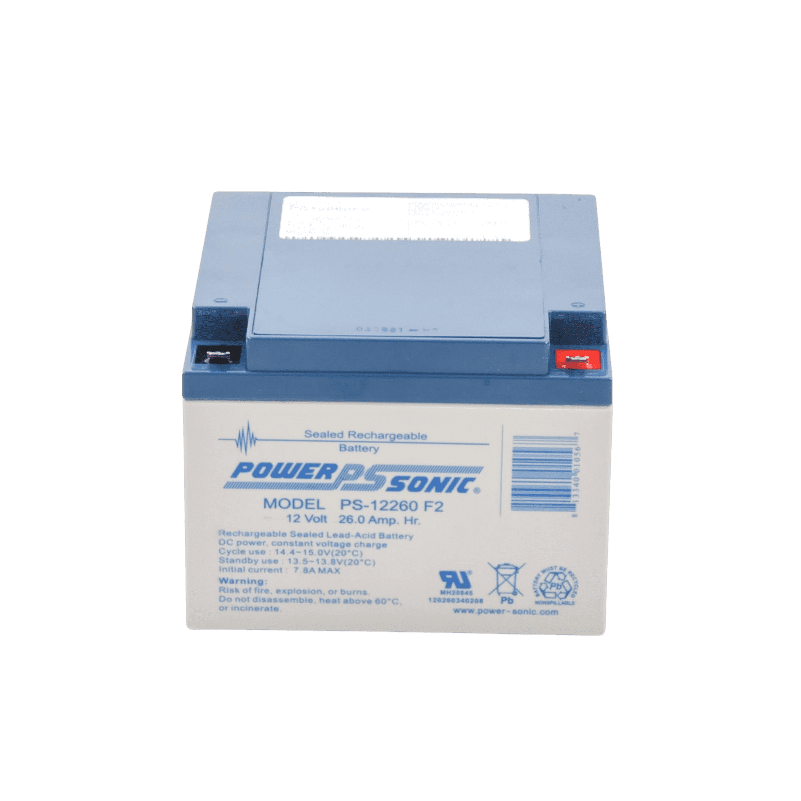 Batería 12V, 26AH, Para Respaldo, Tecnologías AGM/VRLA, 5 Años Vida Útil, Terminales F2, Reconocida UL PS-12260-F2 - POWER SONIC