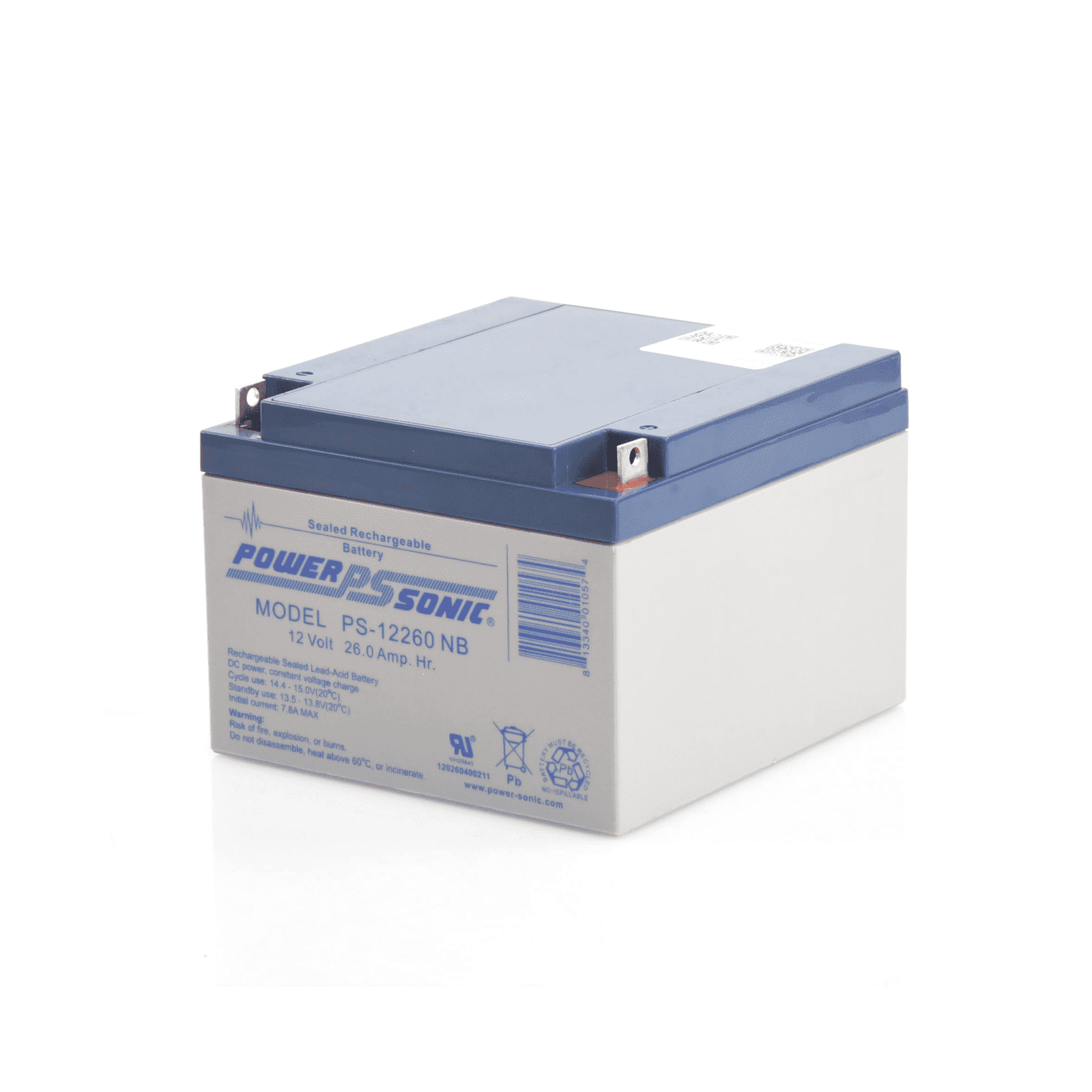 Batería 12V, 26AH, Para Respaldo, Tecnologías AGM/VRLA, 5 Años Vida Útil, Terminales NB, Reconocida UL PS-12260-NB - POWER SONIC