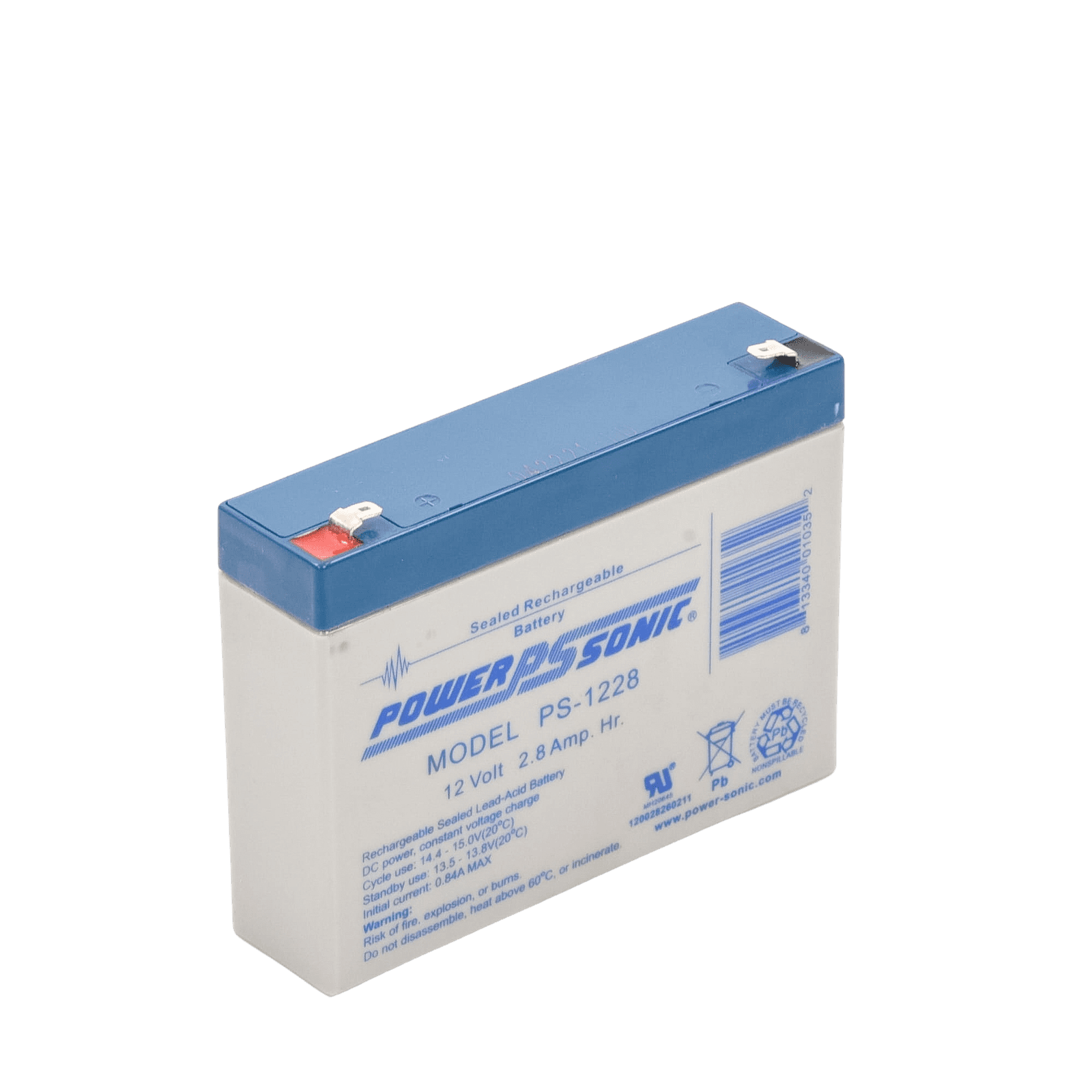 Batería 12V, 2.8AH, Para Respaldo, Tecnologías AGM/VRLA, 5 Años Vida Útil, Terminales F1, Reconocida UL PS-1228 - POWER SONIC