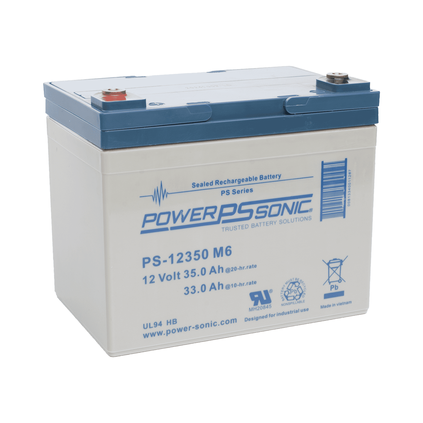 Batería 12V, 35AH, Para Respaldo, Tecnologías AGM/VRLA, 5 Años Vida Útil, Terminales M6, Reconocida UL PS-12350-M6 - POWER SONIC