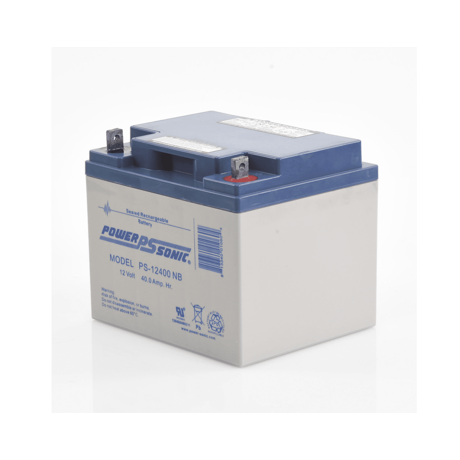 Batería 12V, 40AH, Para Respaldo, Tecnologías AGM/VRLA, 5 Años Vida Útil, Terminales NB, Reconocida UL PS-12400-NB - POWER SONIC