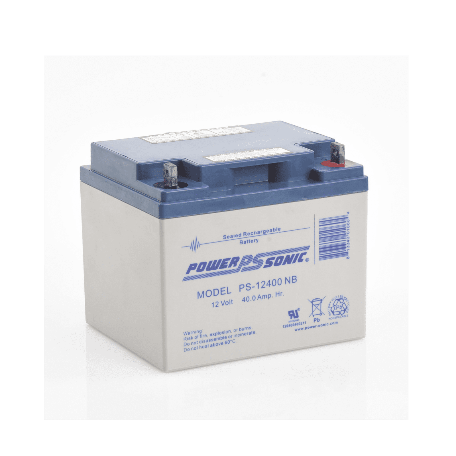 Batería 12V, 40AH, Para Respaldo, Tecnologías AGM/VRLA, 5 Años Vida Útil, Terminales NB, Reconocida UL PS-12400-NB - POWER SONIC