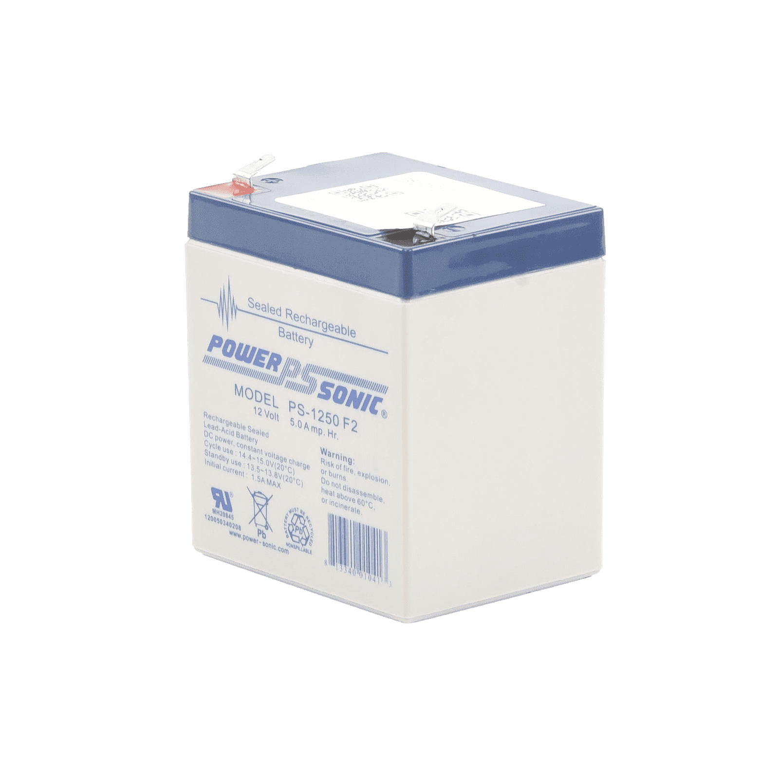 Batería 12V, 5AH, Para Respaldo, Tecnologías AGM/VRLA, 5 Años Vida Útil, Terminales F2, Reconocida UL PS-1250-F2 - POWER SONIC