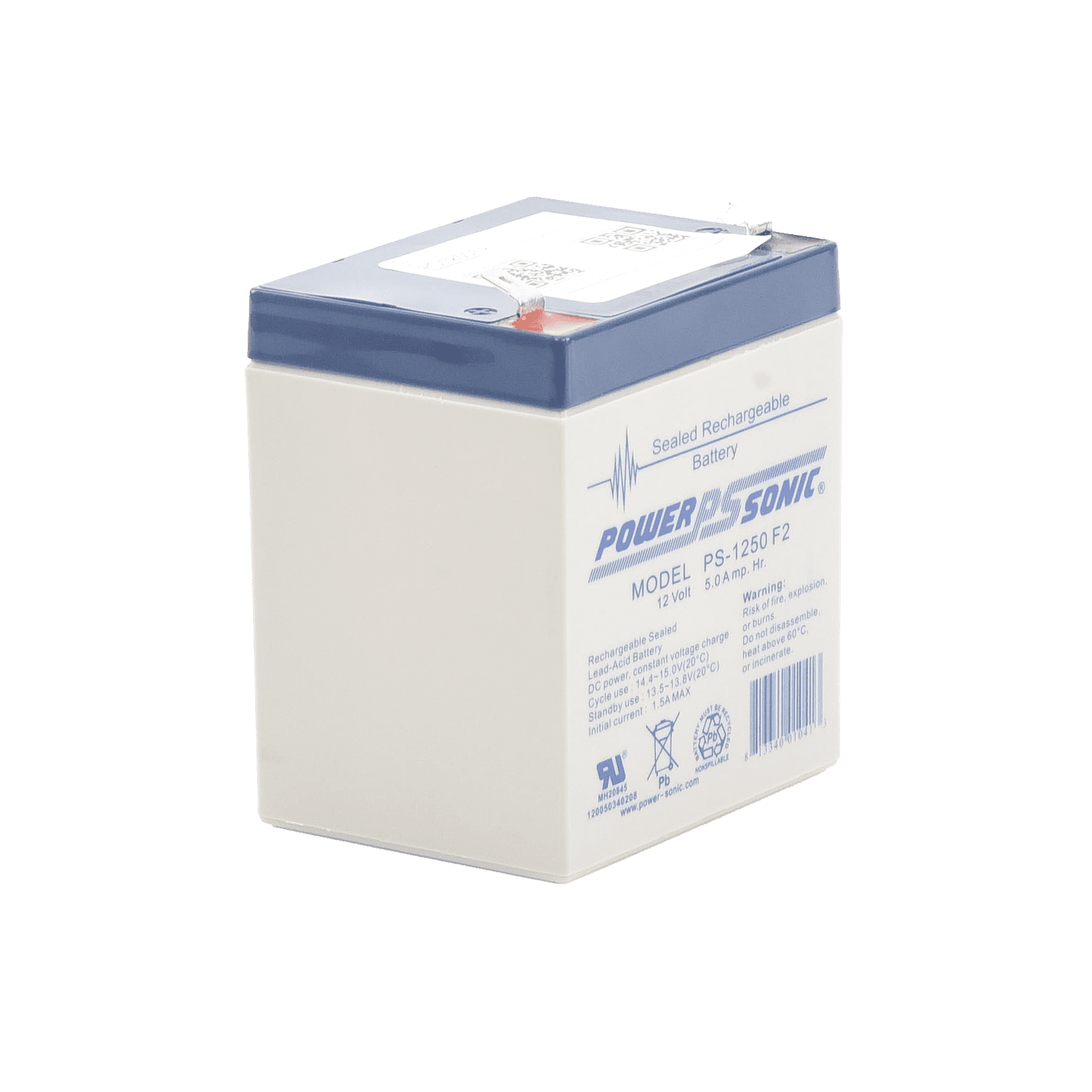 Batería 12V, 5AH, Para Respaldo, Tecnologías AGM/VRLA, 5 Años Vida Útil, Terminales F2, Reconocida UL PS-1250-F2 - POWER SONIC