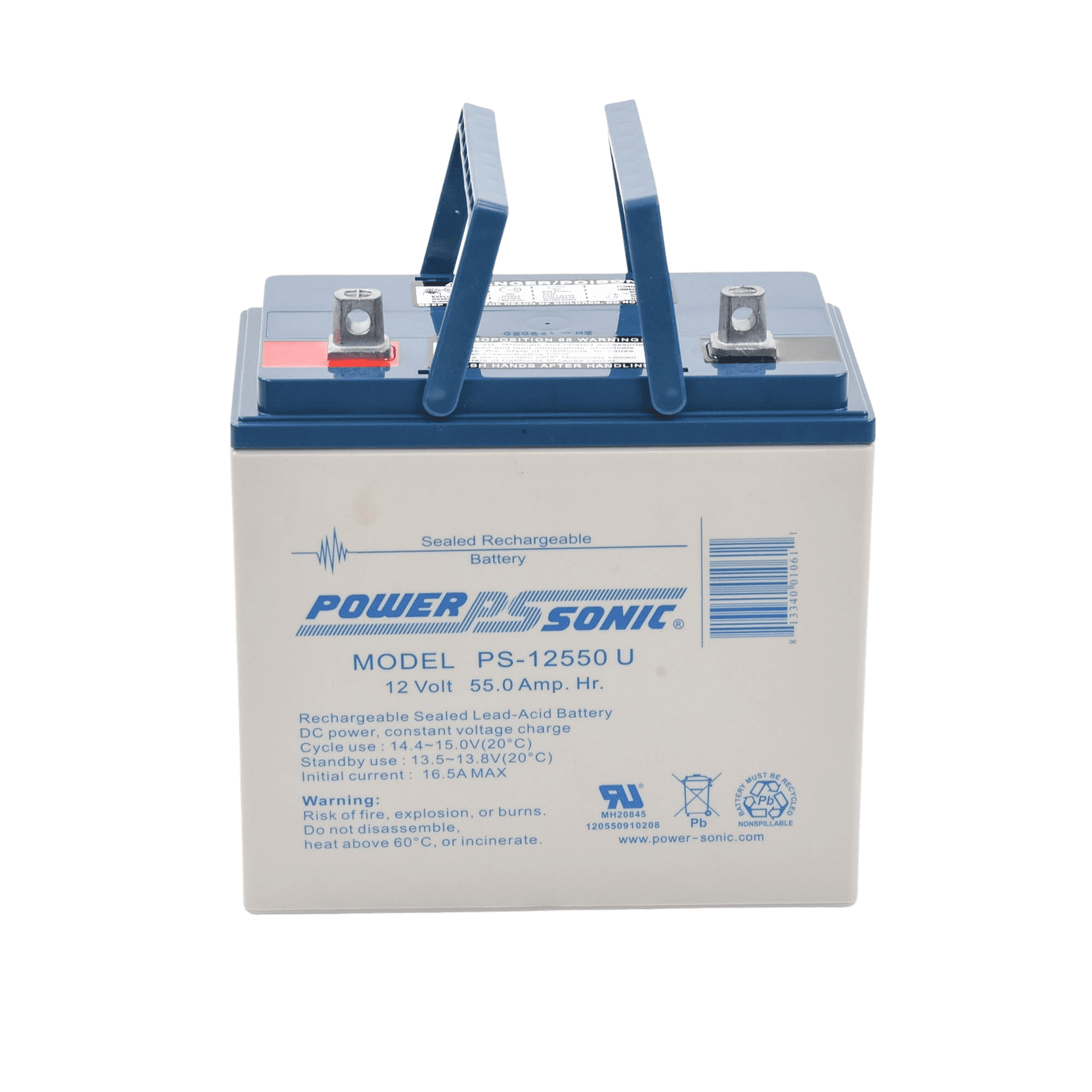 Batería 12V, 55AH, Para Respaldo, Tecnologías AGM/VRLA, 5 Años Vida Útil, Terminales U, Reconocida UL PS-12550U - POWER SONIC
