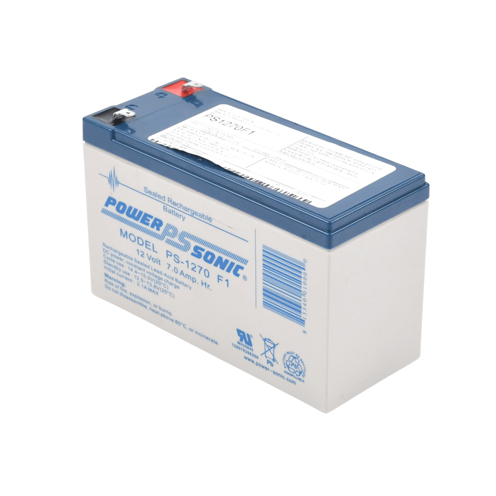 Batería 12V, 7AH, Para Respaldo, Tecnologías AGM/VRLA, 5 Años Vida Útil, Terminales F1, Reconocida UL PS-1270-F1 - POWER SONIC