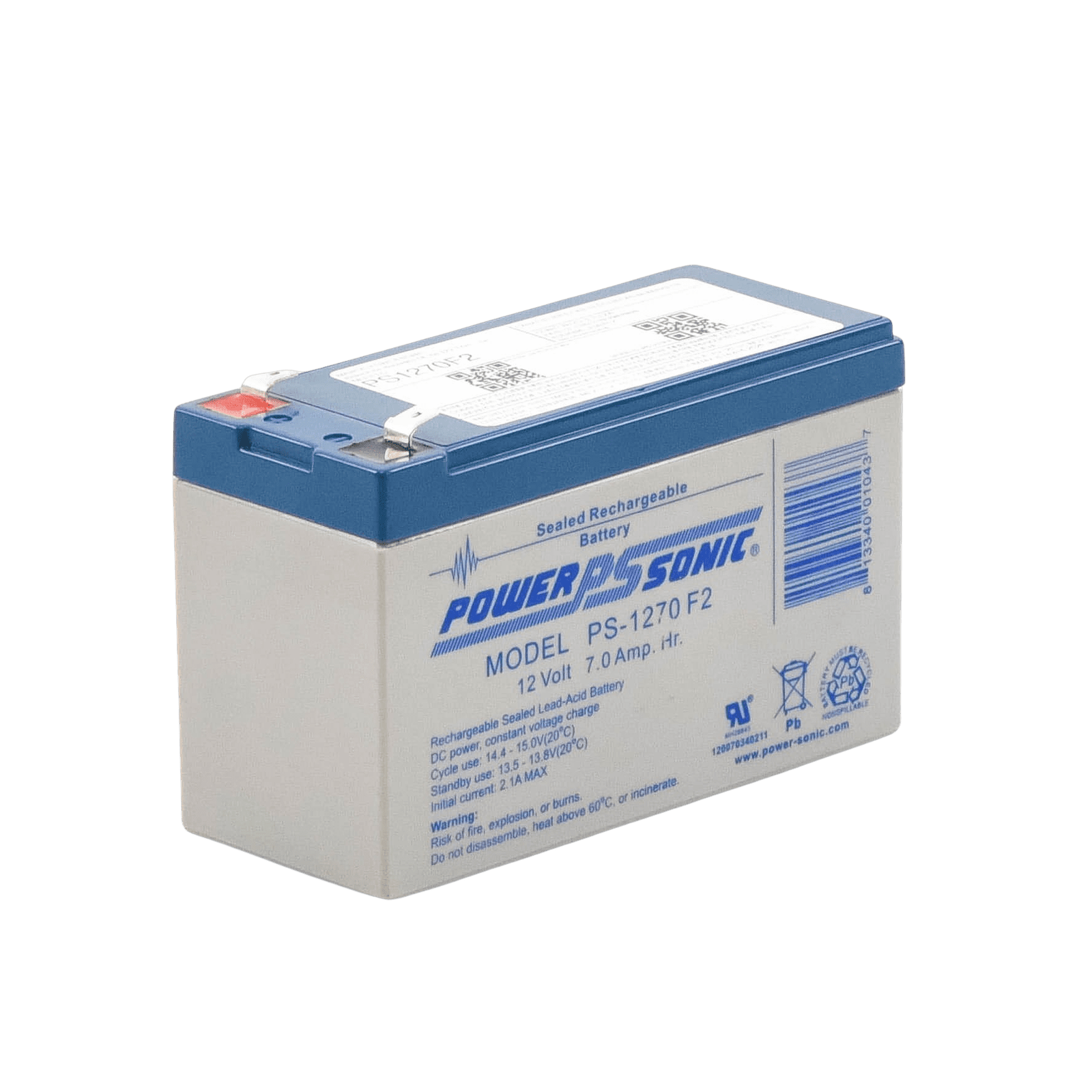 Batería 12V, 7AH, Para Respaldo, Tecnologías AGM/VRLA, 5 Años Vida Útil, Terminales F1, Reconocida UL PS-1270-F1 - POWER SONIC