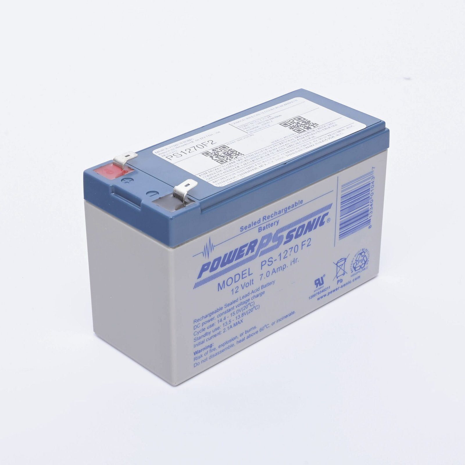 Batería 12V, 7AH, Para Respaldo, Tecnologías AGM/VRLA, 5 Años Vida Útil, Terminales F2, Reconocida UL PS-1270-F2 - POWER SONIC