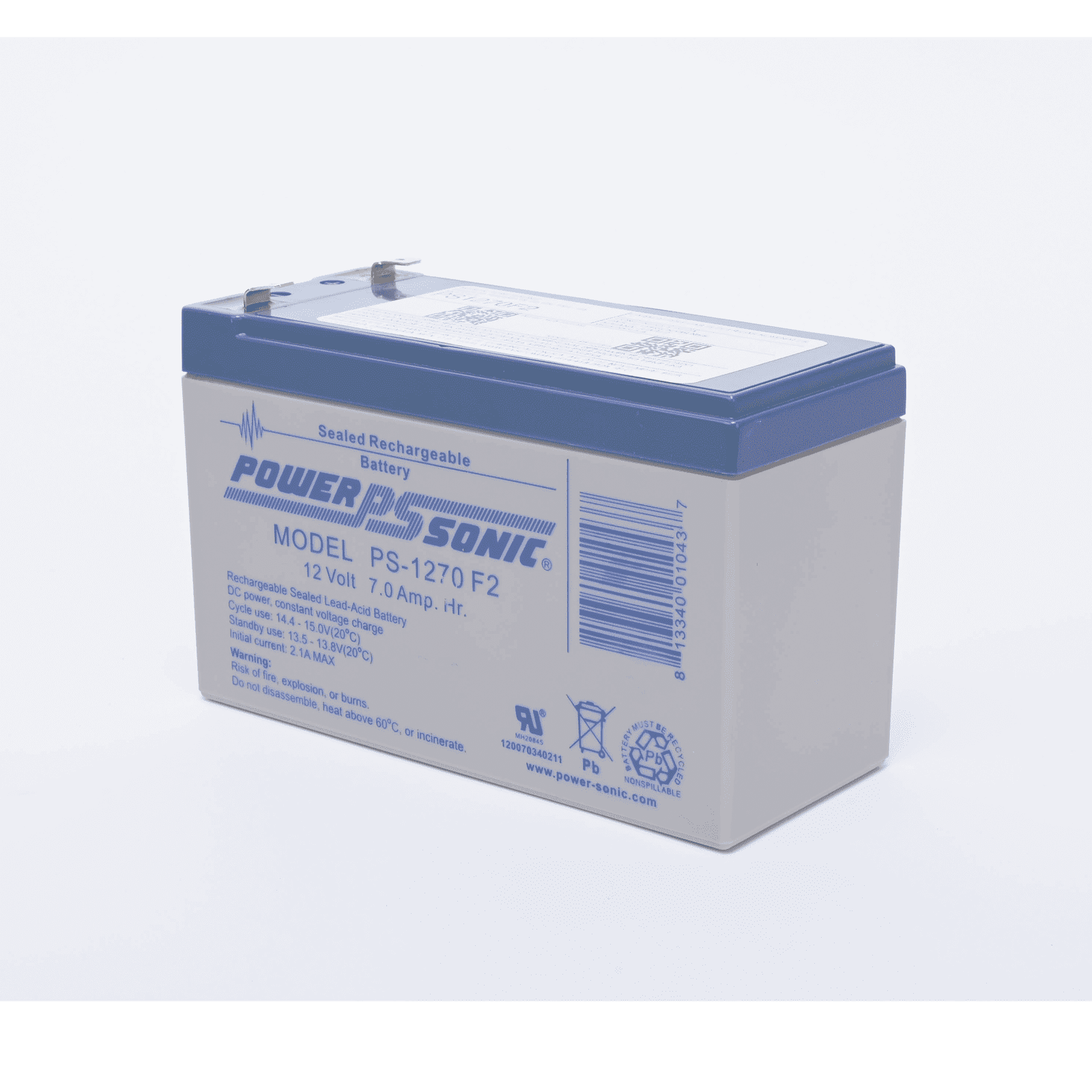 Batería 12V, 7AH, Para Respaldo, Tecnologías AGM/VRLA, 5 Años Vida Útil, Terminales F2, Reconocida UL PS-1270-F2 - POWER SONIC