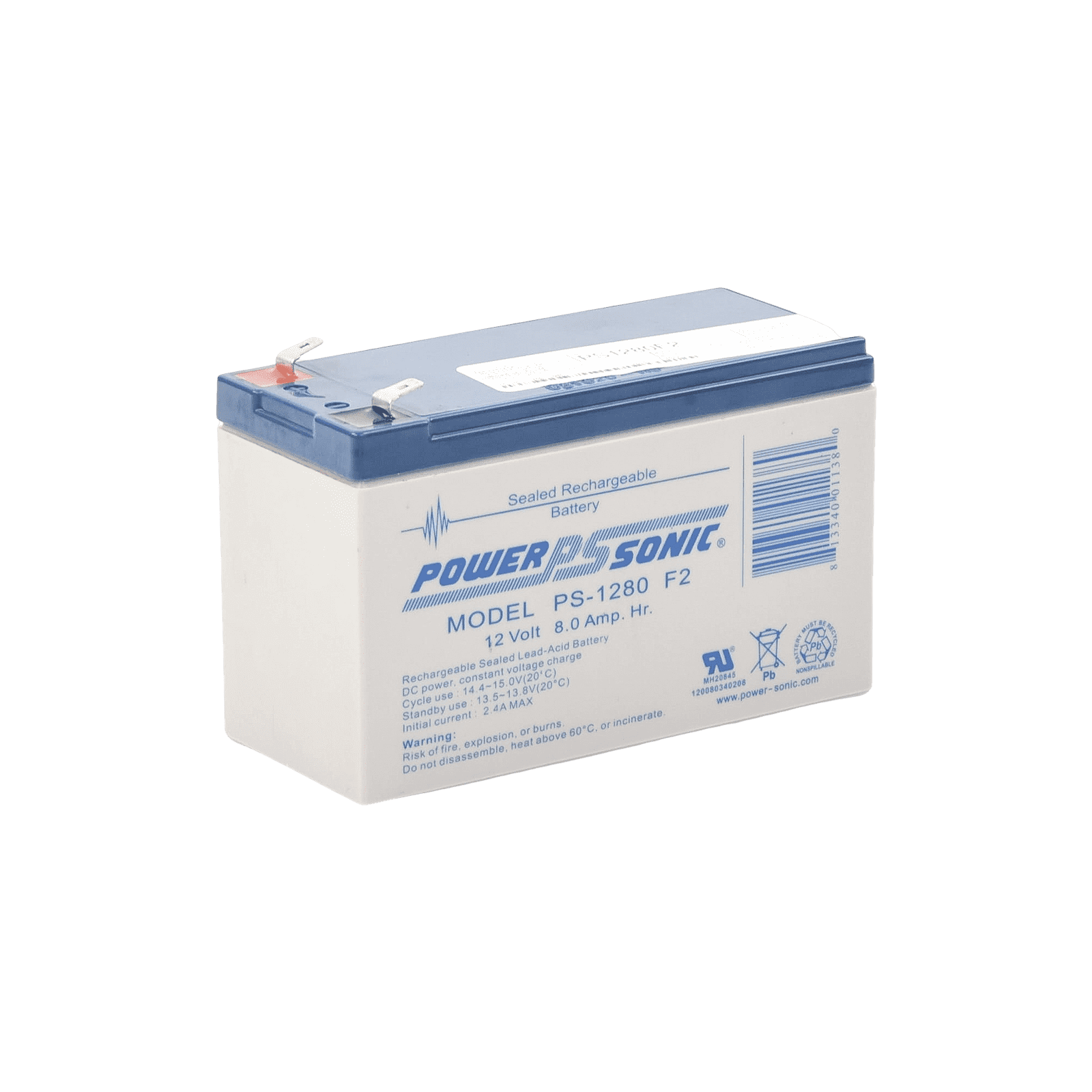 Batería 12V, 8AH, Para Respaldo, Tecnologías AGM/VRLA, 5 Años Vida Útil, Terminales F2, Reconocida UL PS-1280-F2 - POWER SONIC