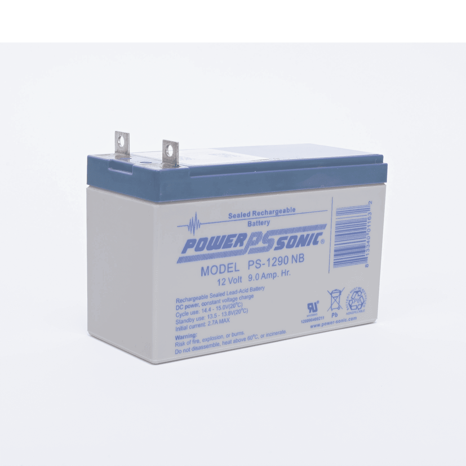 Batería 12V, 9AH, Para Respaldo, Tecnologías AGM/VRLA, 5 Años Vida Útil, Terminales NB, Reconocida UL PS-1290-NB - POWER SONIC