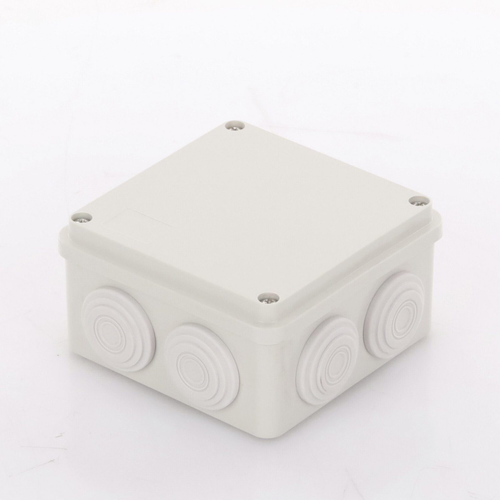 Caja Derivación-Conexión de Plástico (100 X 100 X 54 mm) con 7 Glándulas de Goma. Para Instalaciones Comerciales, Residenciales e Industriales. Incluye Tornillería para su Tapa. PST-1010-ER - PRECISION