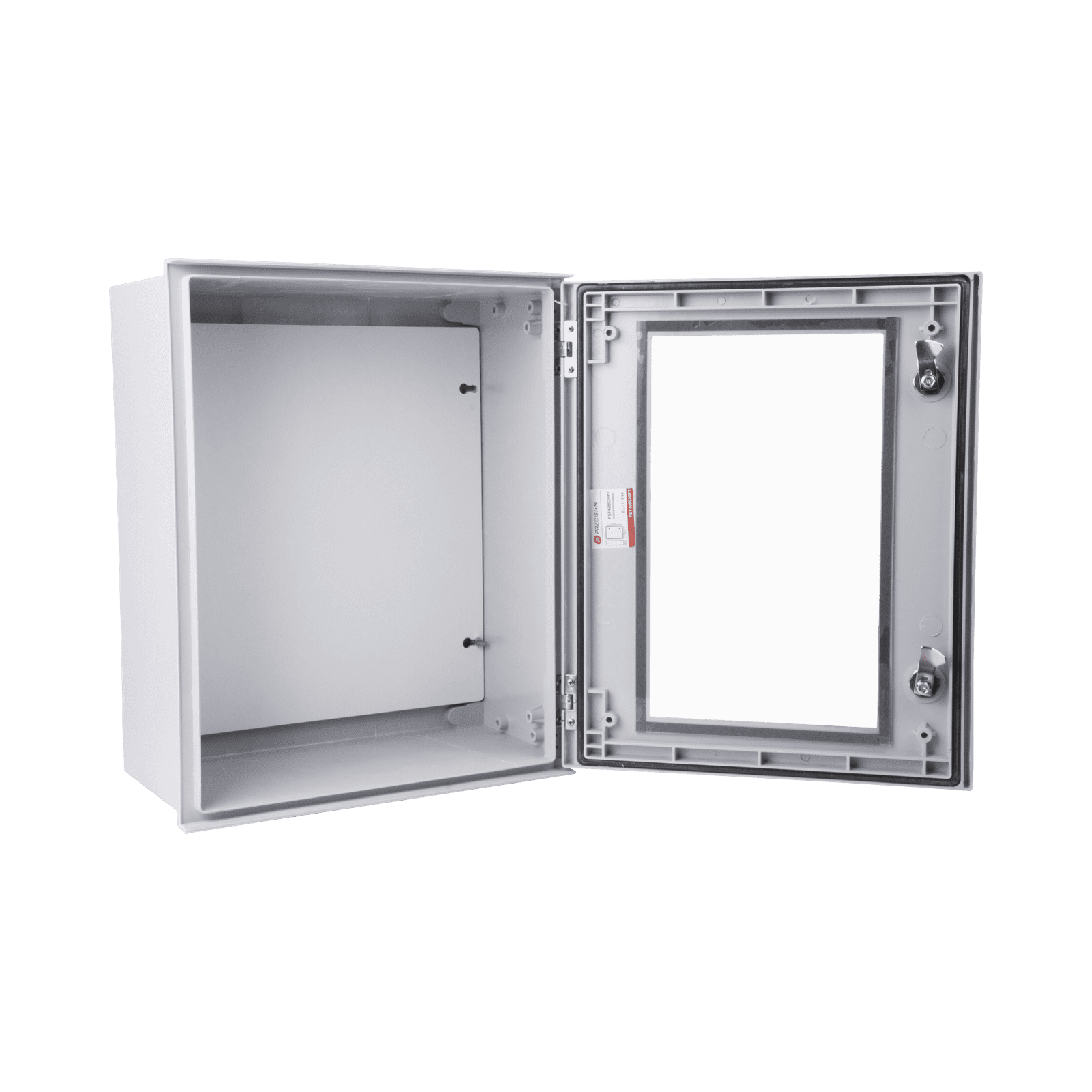 Gabinete de Poliéster IP65 Puerta Transparente, Uso en Intemperie (400 x 500 x 200 mm) con Placa Trasera Interior de Plástico (Incluye Chapa y Llave). PST-4050-20PT - PRECISION