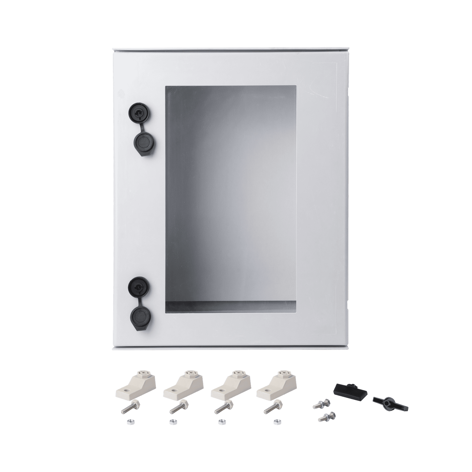 Gabinete de Poliéster IP65 Puerta Transparente, Uso en Intemperie (400 x 500 x 200 mm) con Placa Trasera Interior de Plástico (Incluye Chapa y Llave). PST-4050-20PT - PRECISION
