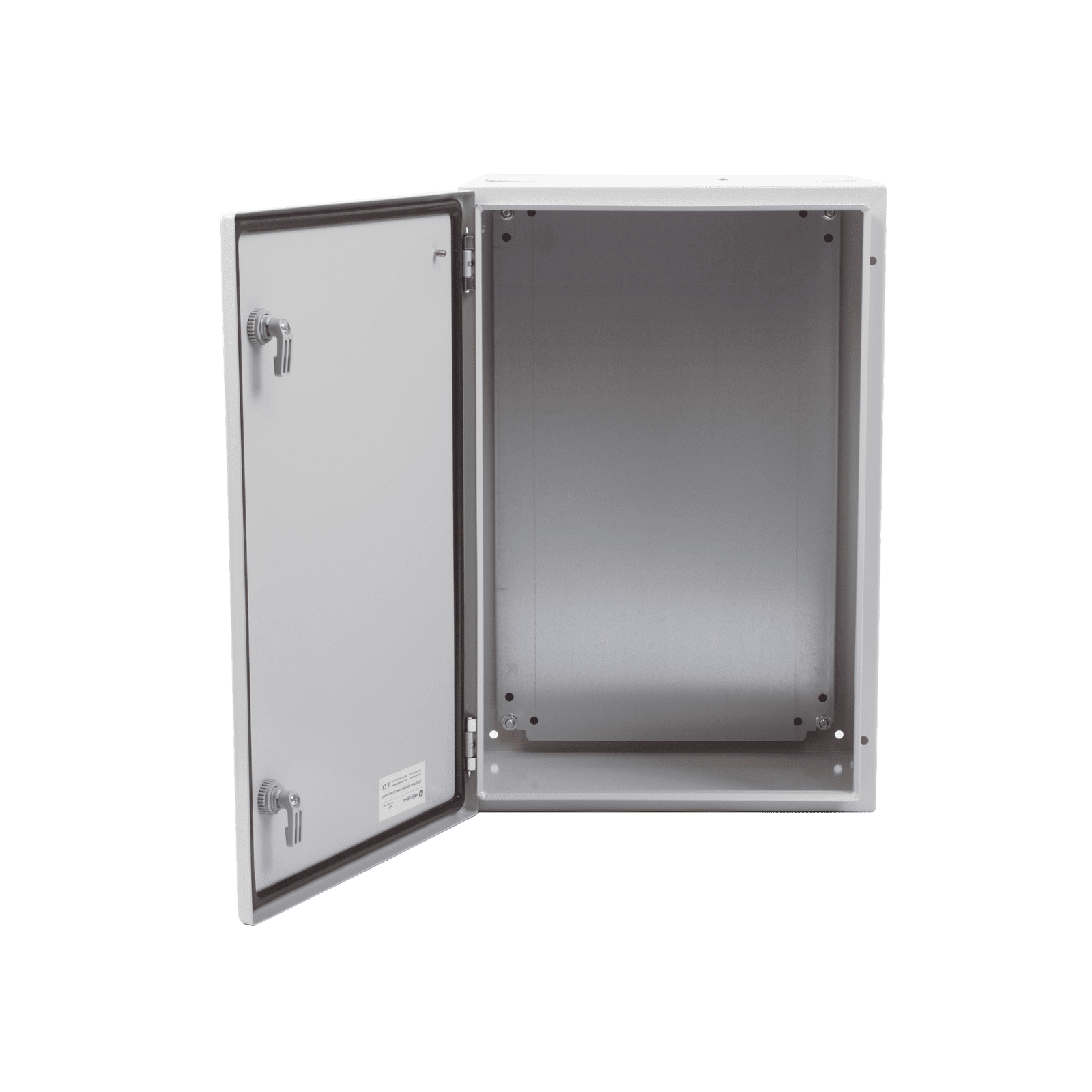 Gabinete de Acero IP66 Uso en Intemperie (400 x 600 x 250 mm) con Placa Trasera Interior Metálica y Compuerta Inferior Atornillable (Incluye Chapa y Llave T). PST-4060-25A - PRECISION