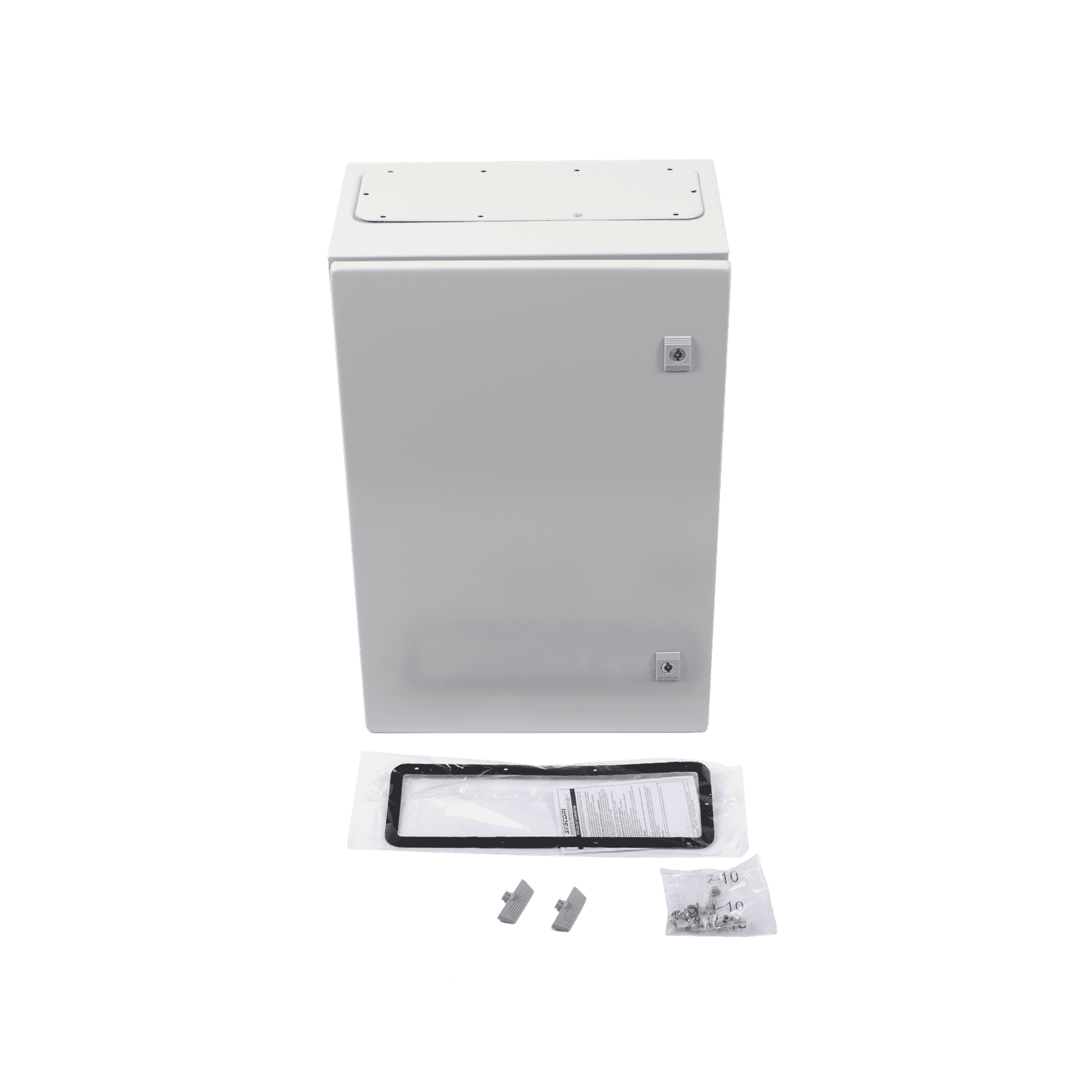Gabinete de Acero IP66 Uso en Intemperie (400 x 600 x 250 mm) con Placa Trasera Interior Metálica y Compuerta Inferior Atornillable (Incluye Chapa y Llave T). PST-4060-25A - PRECISION