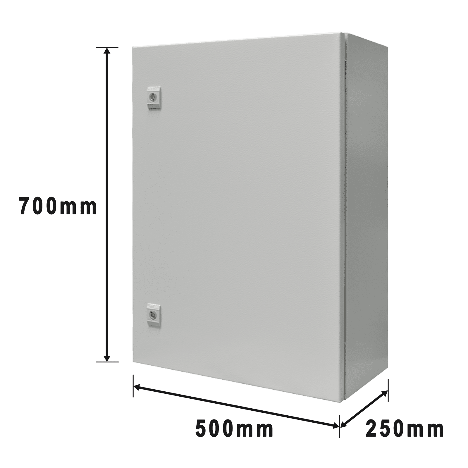 Gabinete de Acero IP66 Uso en Intemperie (500 x 700 x 250 mm) con Placa Trasera Interior Metálica y Compuerta Inferior Atornillable (Incluye Chapa y Llave T). PST-5070-25A - PRECISION
