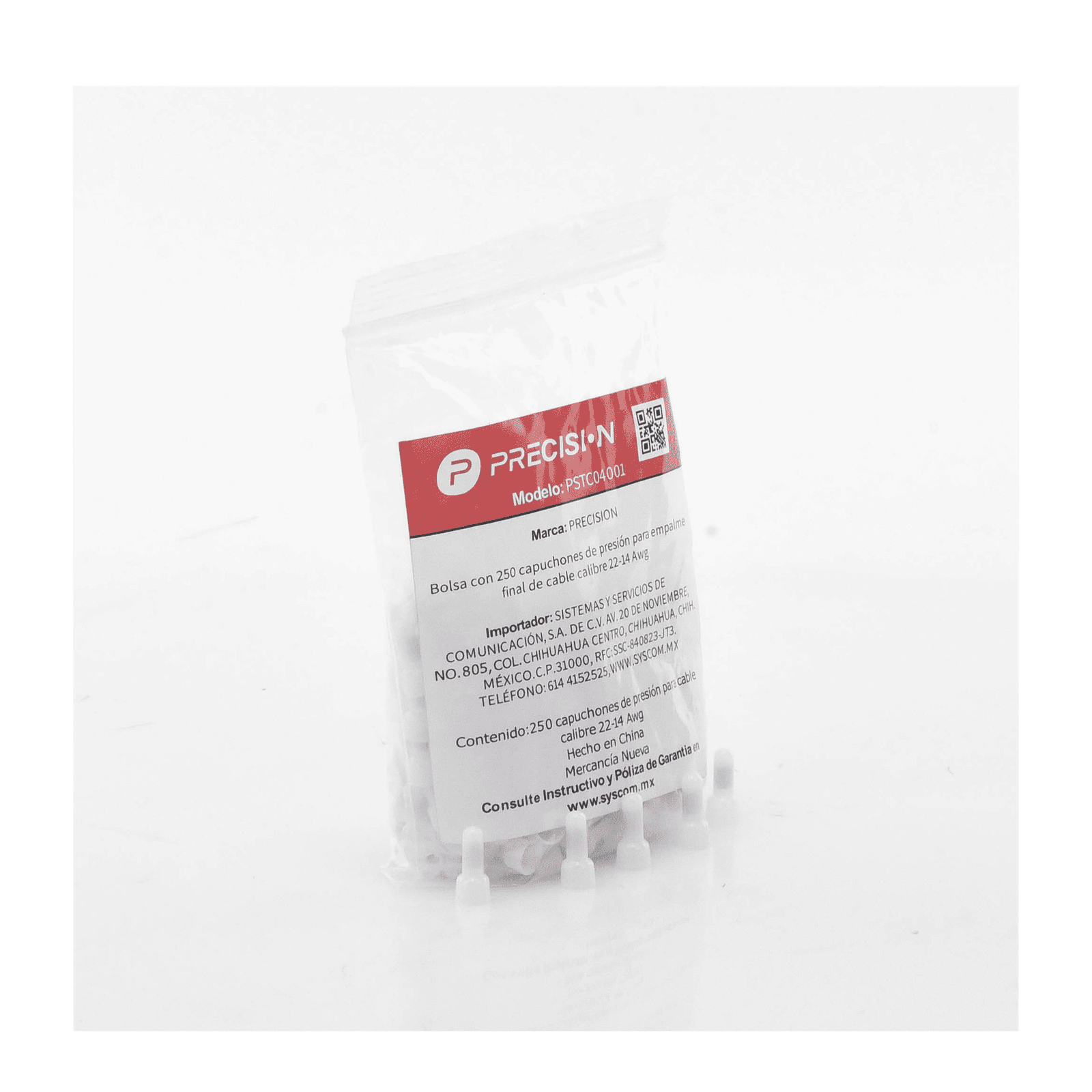 Bolsa con 250 Capuchones/Campanas de presion para empalme final de cable calibre 14-22Awg PST-C040-01 - PRECISION