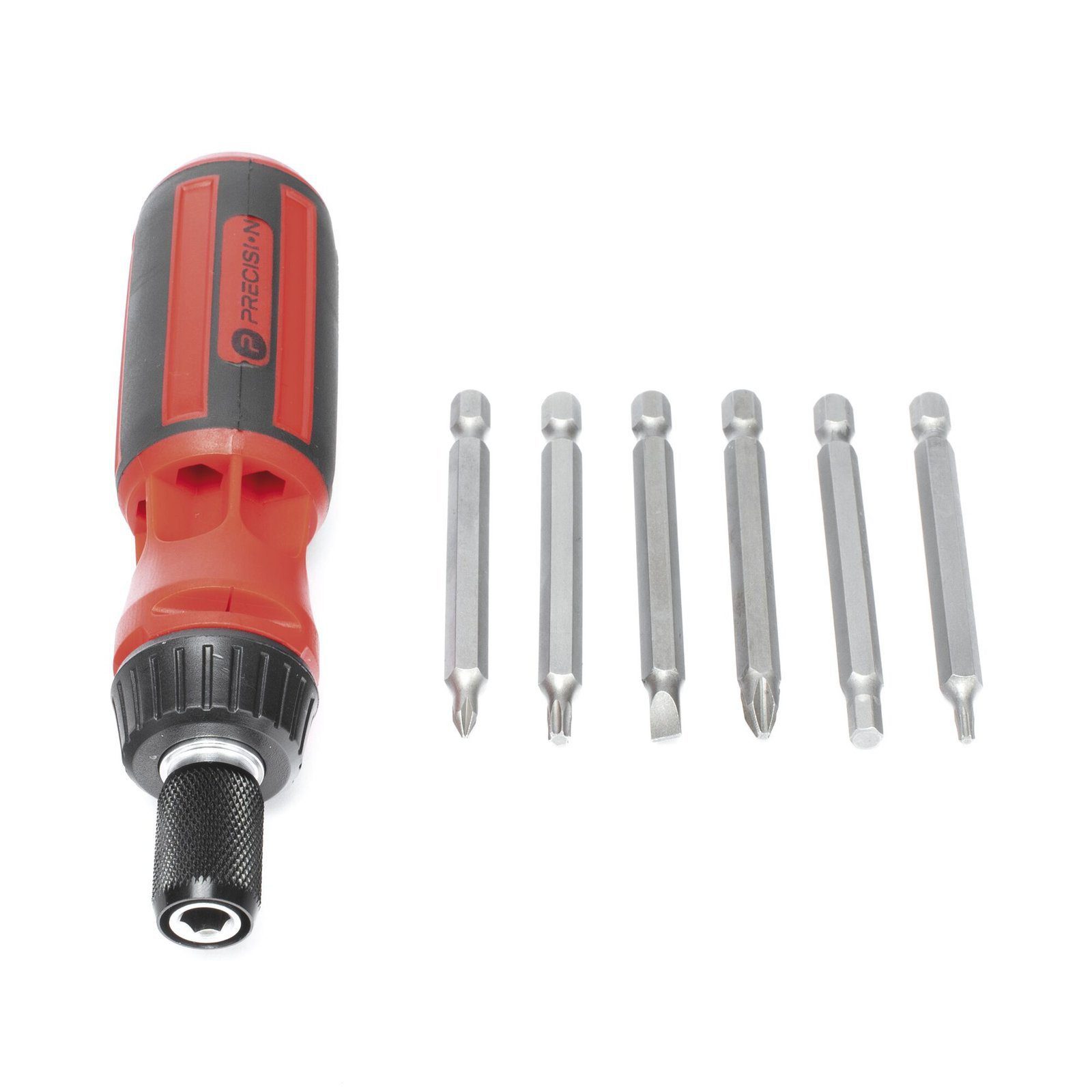 Desarmador 6 en 1 con Mango de Agarre Plástico (Torx de Seguridad #10 y #20, Hexagonal #5, PH0, PH2, Plana #5) PST-H020-06 - PRECISION