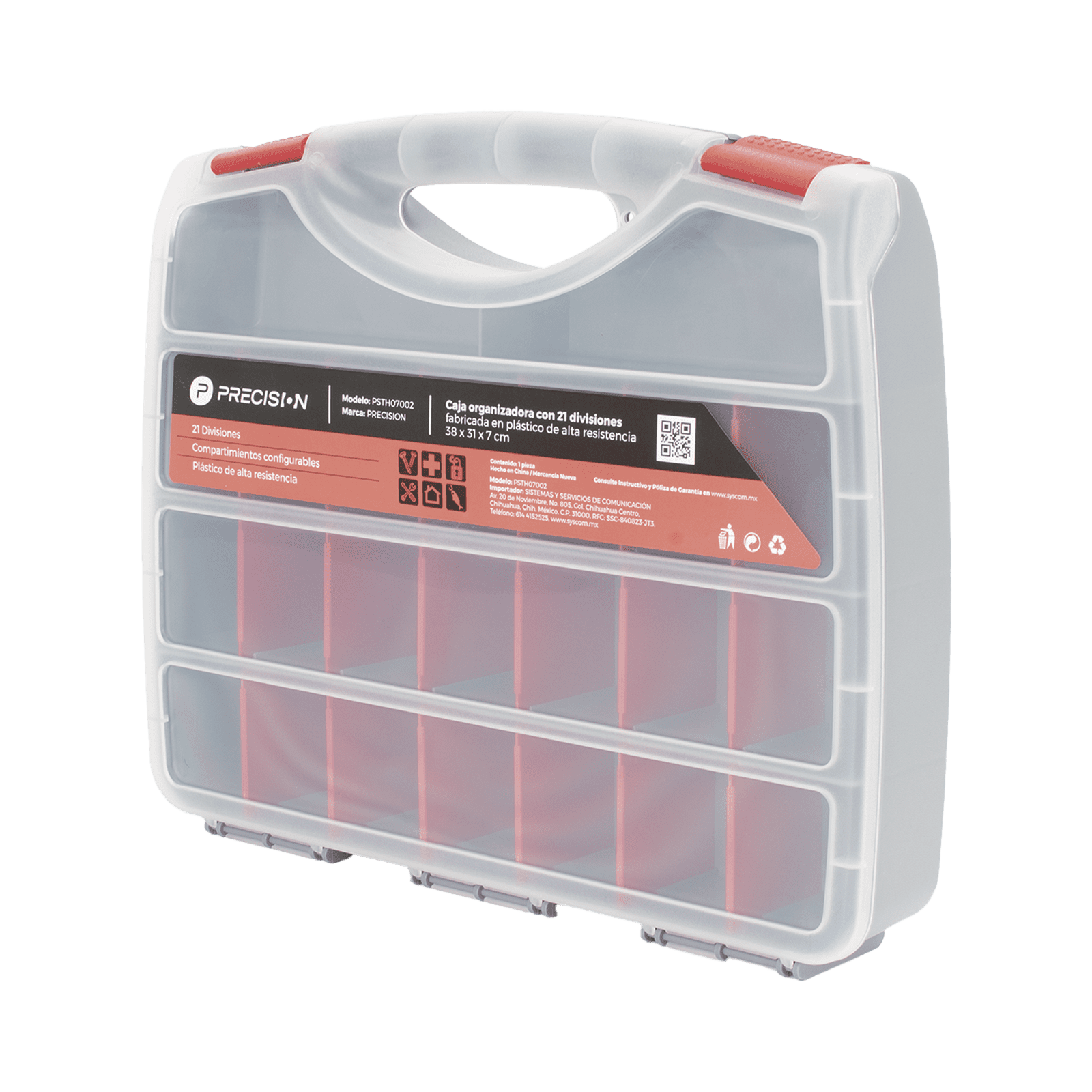 Caja Organizadora con 21 Divisiones Fabricada en Plástico de Alta Resistencia de 38x31x7 cm. PST-H07-002 - PRECISION