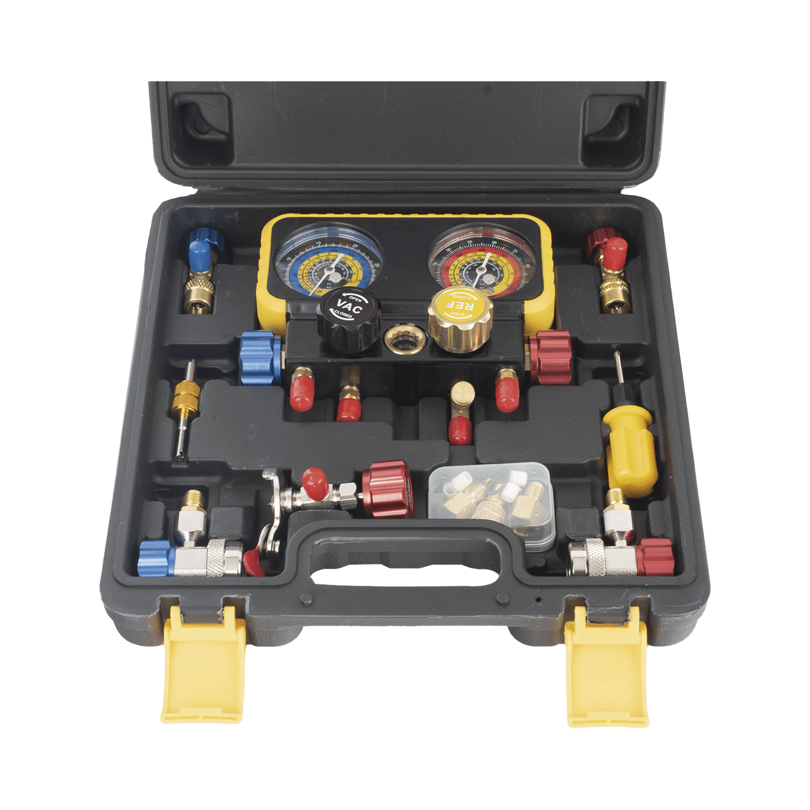 Manómetro de 4 vías con Accesorios para Gas refrigerante R410A/ R32/ R134A/R22 PSTH08002 - PRECISION