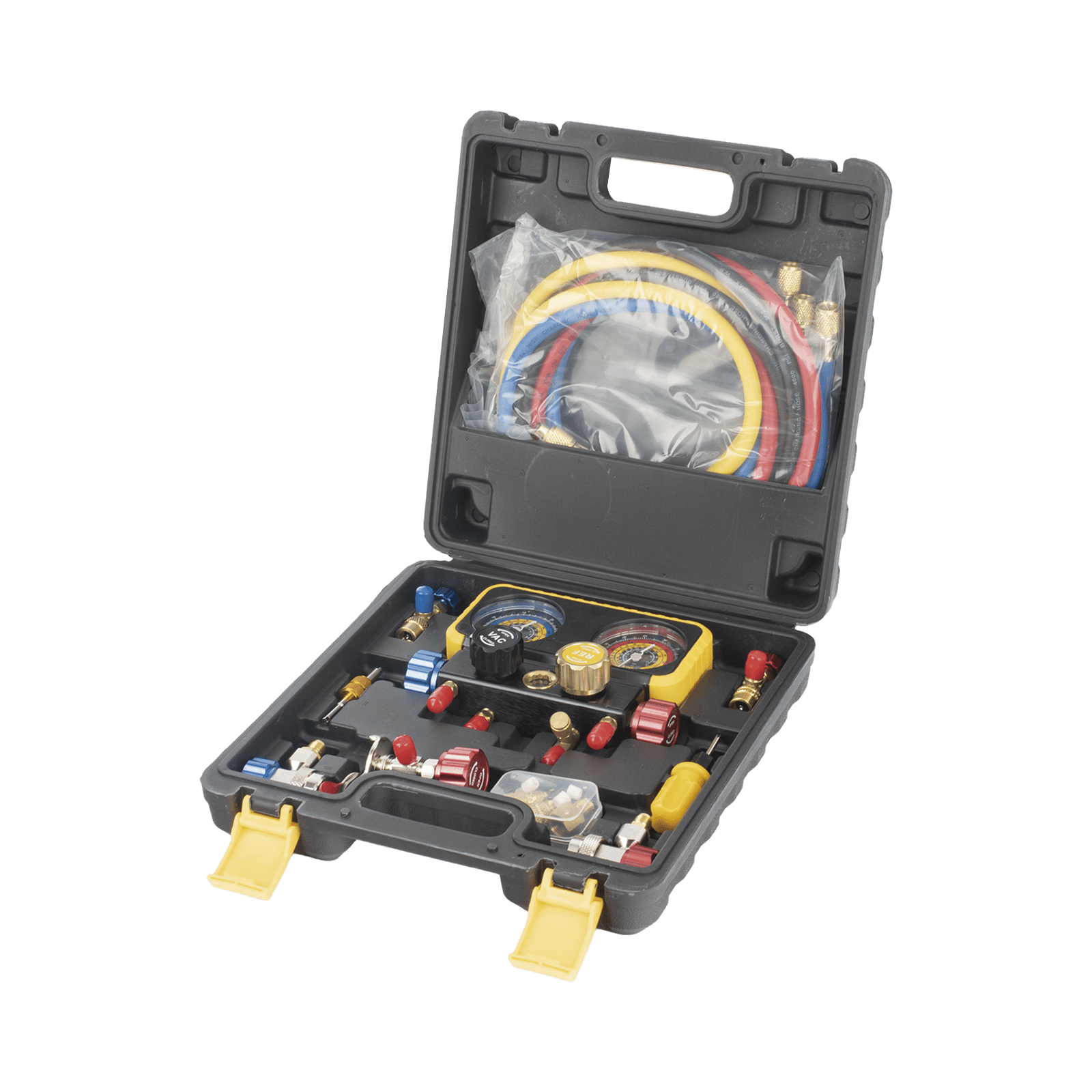 Manómetro de 4 vías con Accesorios para Gas refrigerante R410A/ R32/ R134A/R22 PSTH08002 - PRECISION