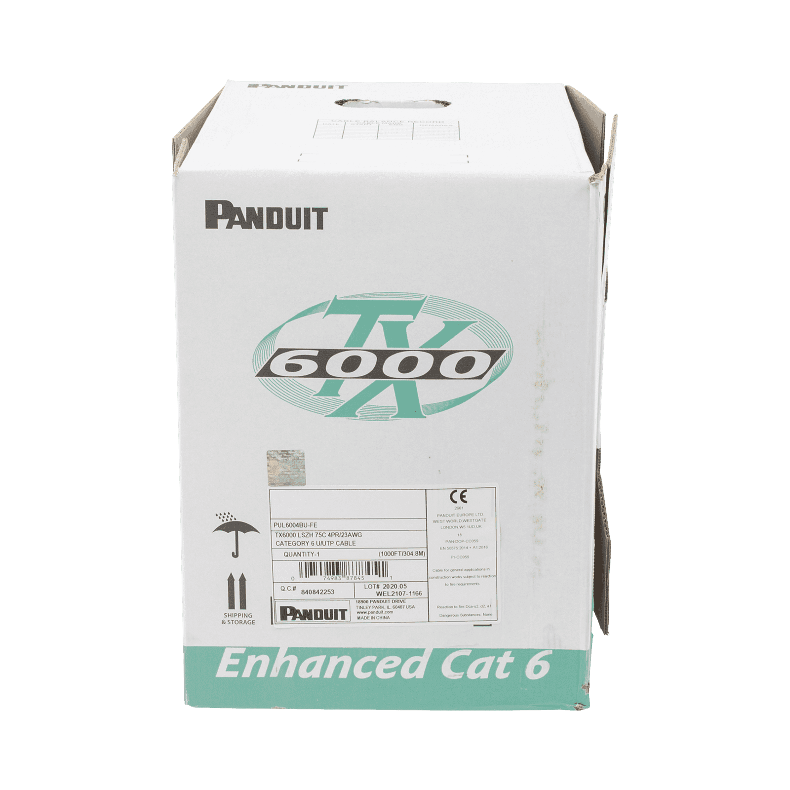 Bobina de Cable UTP 305 m. de Cobre, TX6000™ PanNet, Reelex, Azul, Categoría 6 Mejorado (23 AWG), LSZH (Bajo Humo, Cero Halógenos), de 4 pares PUL6004BU-FE - PANDUIT
