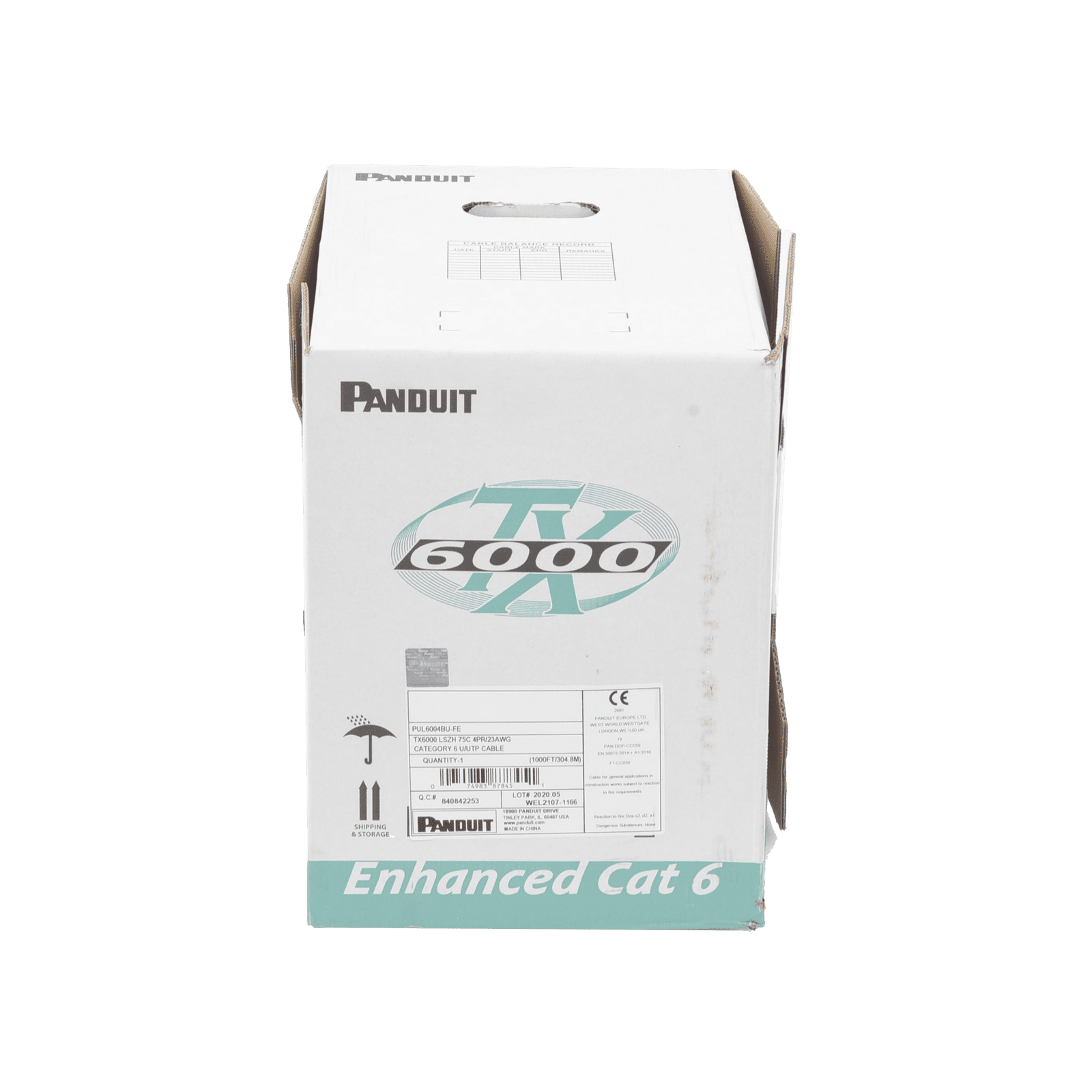 Bobina de Cable UTP 305 m. de Cobre, TX6000™ PanNet, Reelex, Azul, Categoría 6 Mejorado (23 AWG), PVC (CMR, Riser), de 4 pares PUR6004BU-FE - PANDUIT
