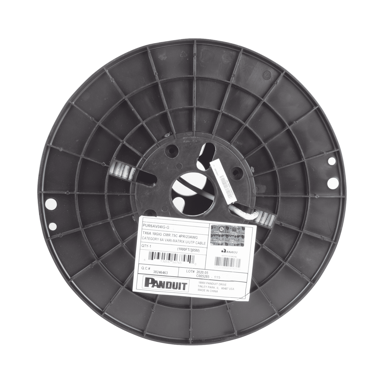 Bobina de Cable UTP de 4 Pares, Vari-MaTriX, Cat6A, 23 AWG, CMR (Riser), Color Gris, 305m PUR6AV04IG-G - PANDUIT