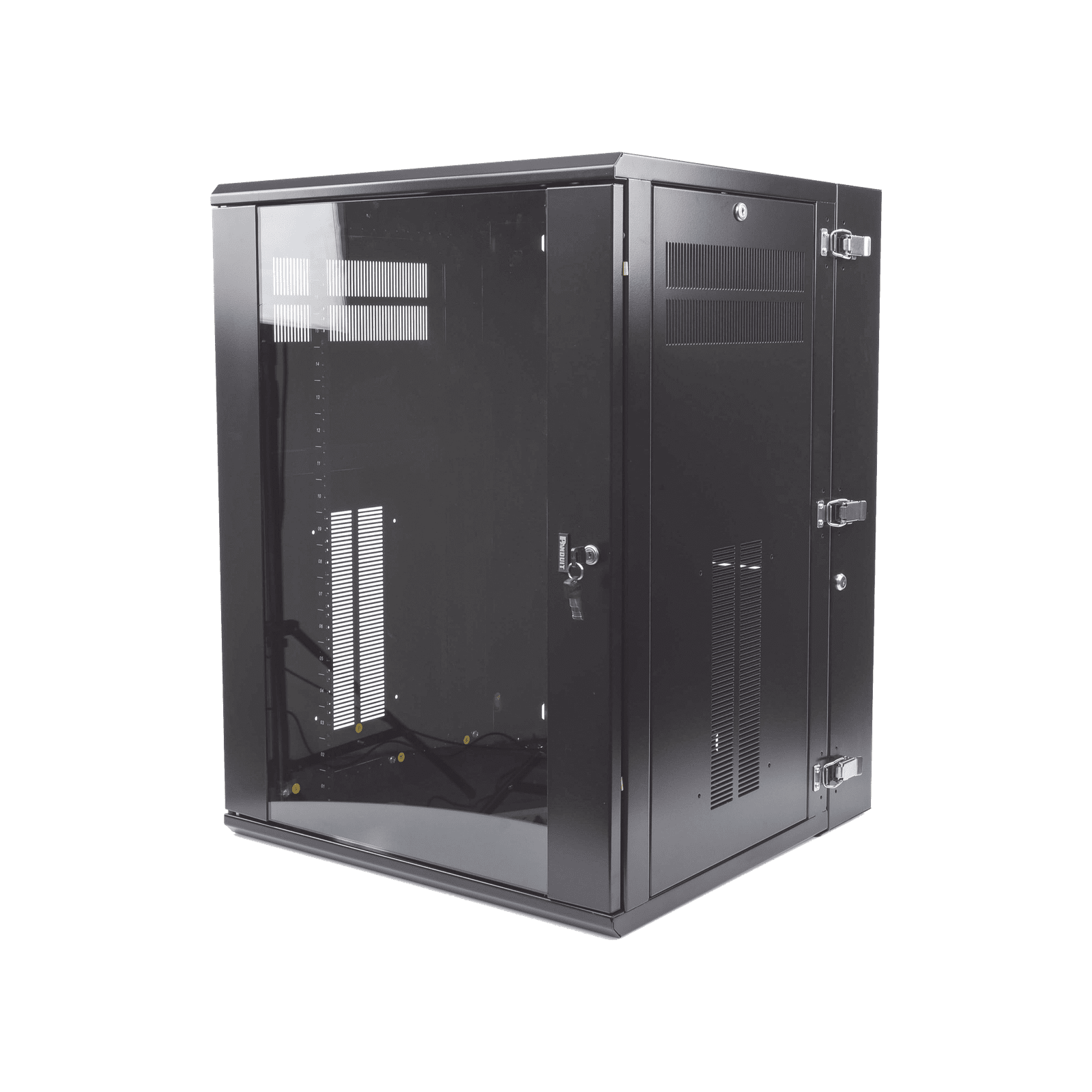 Gabinete PanZone de Montaje en Pared, de 19in, Puerta con Ventana de Seguridad, 18 UR, 635mm de Profundidad, Color Negro PZWMC18W - PANDUIT
