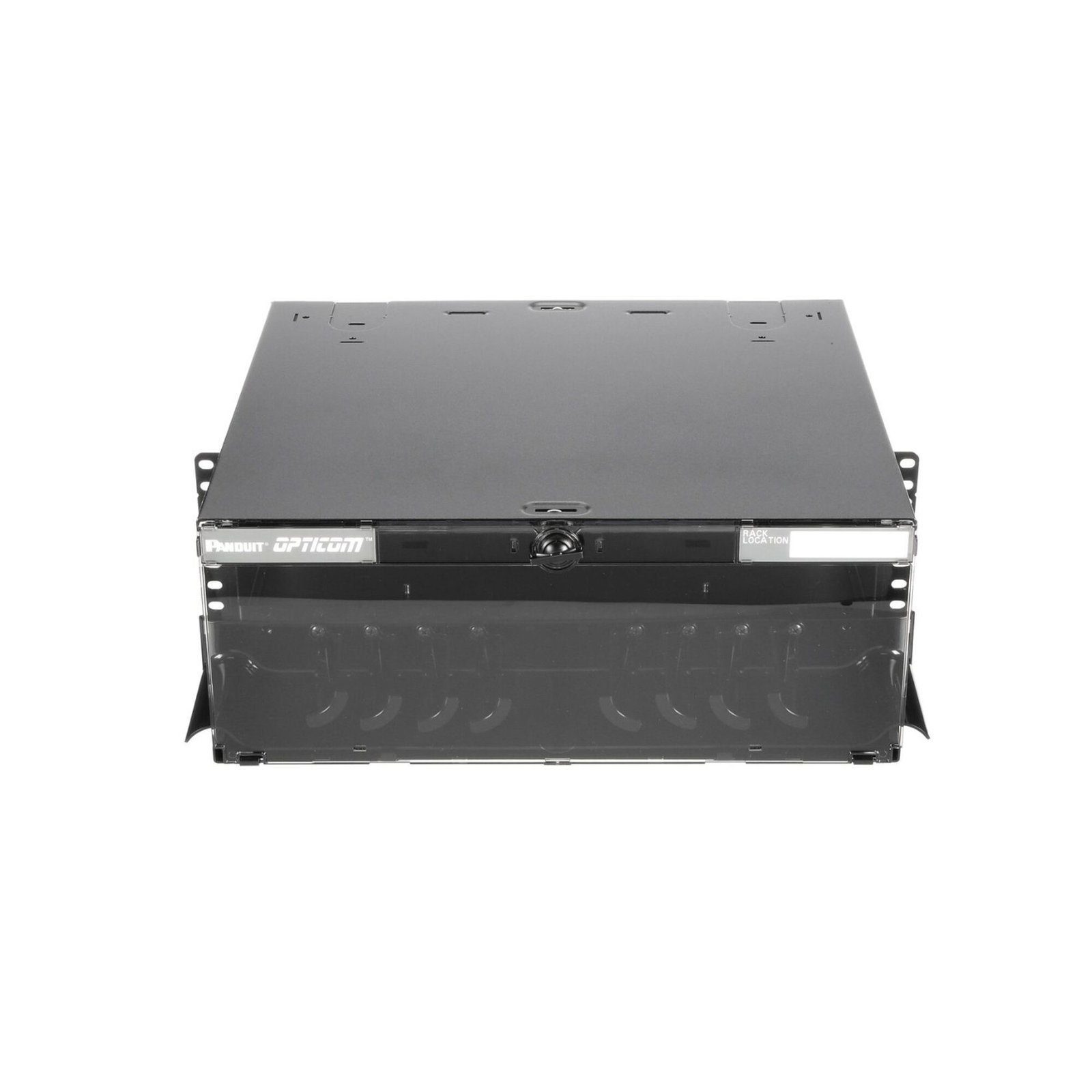 Panel de Distribución de Fibra Óptica, Acepta 12 Placas FAP o FMP, Bandeja Deslizable e Inclinable Hacia Abajo, Hasta 288 Fibras, Color Negro, 4UR FCE4U - PANDUIT