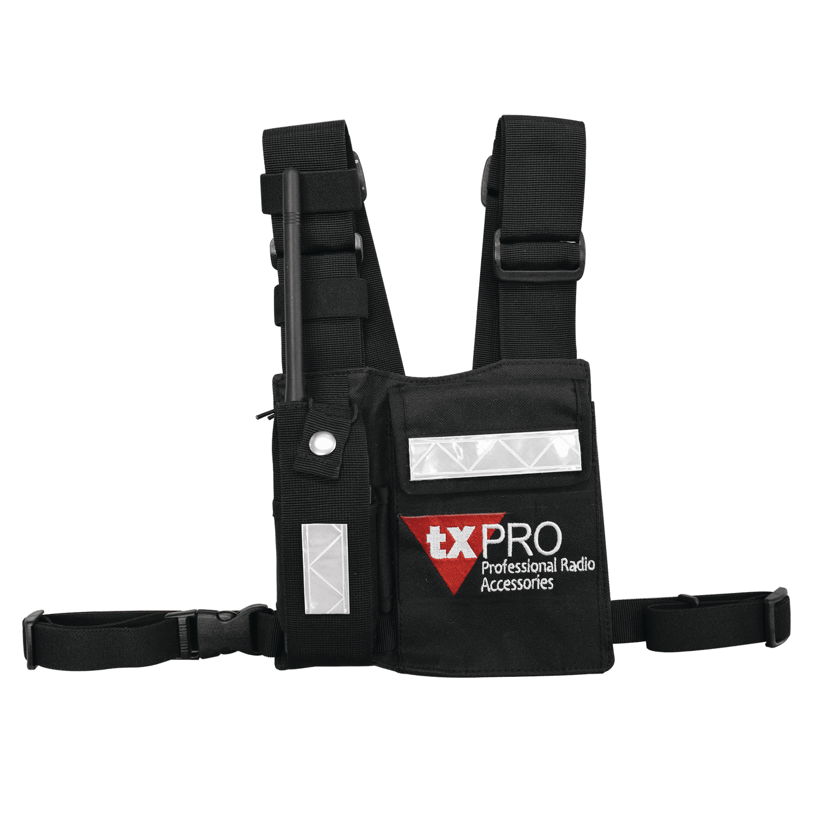 Pechera Universal con soporte para radio, sostén de bolígrafo y seguridad para la bolsa con cinta adherente. Logo TX-PRO. CPP-TXP - TXPRO