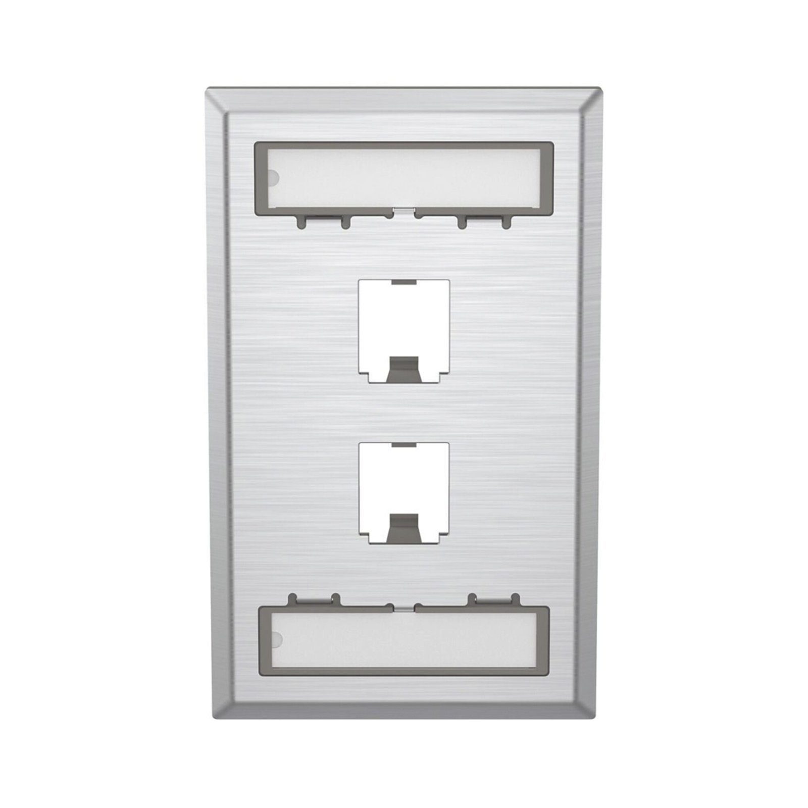 Placa de Pared Vertical, de Acero Inoxidable, Salida Para 2 Puertos Mini-Com, Con Espacios Para Etiquetas CFPL2SY - PANDUIT
