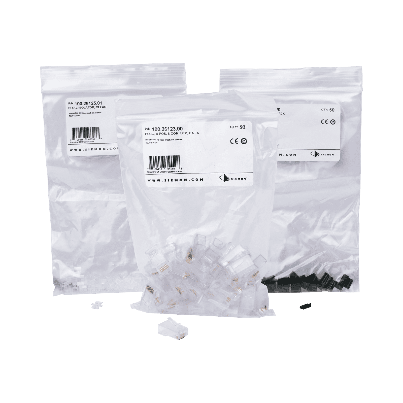 Plug RJ45 Cat6, Para Cable UTP  Calibre 23 a 26 AWG, Chapado en Oro de 50 micras, Bolsa con 50 piezas P6U-8-8 - SIEMON