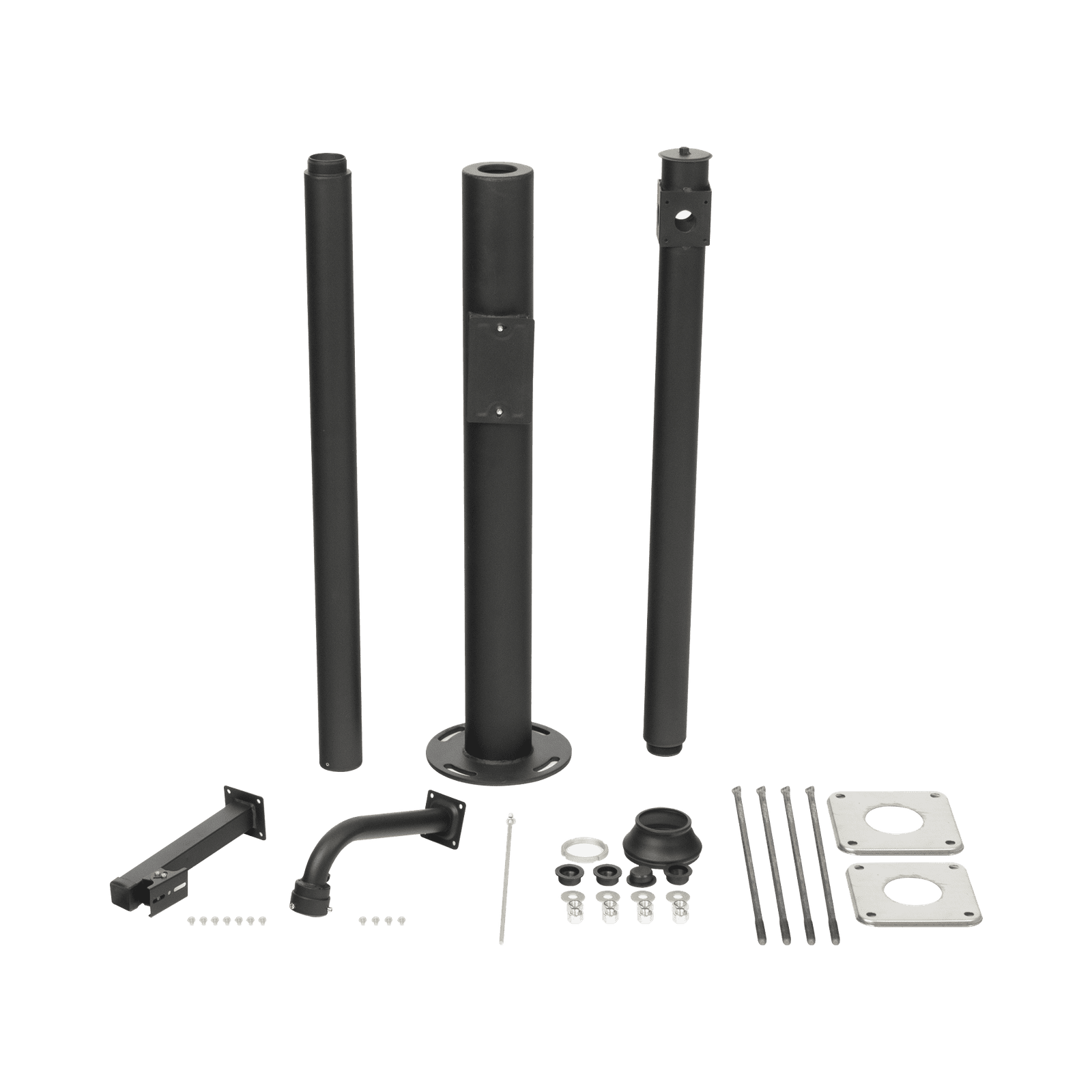 Poste Seccionado de 3 Metros / Especializado para la Instalación de Videovigilancia / Incluye Base de Cimentación y Brazo para Cámara PTZ / Color Negro XGA-POLE-3M - SYSCOM VIDEO