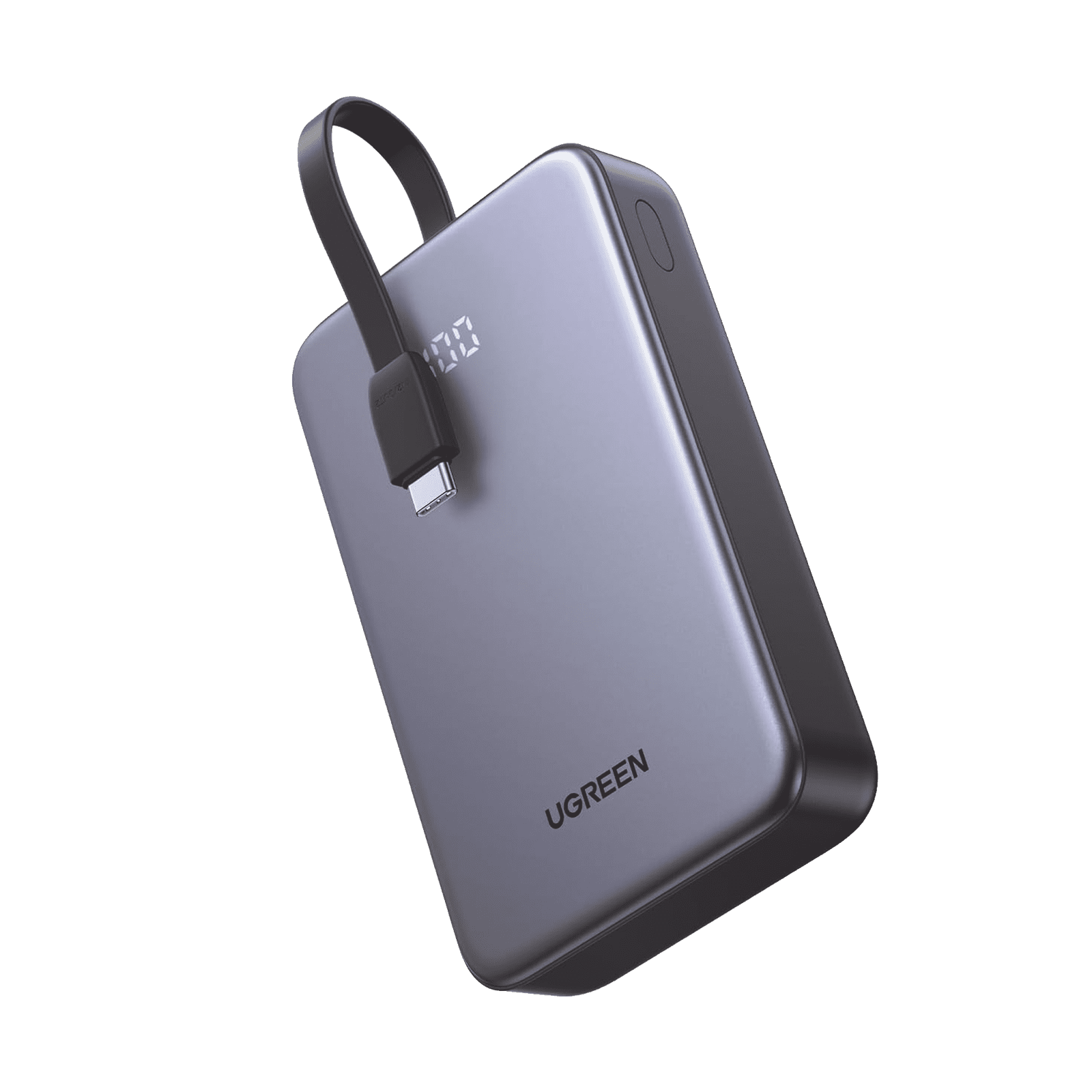 Power Bank Portatil | 2000mAh (74Wh) | 30W | Con Cable USB-C Incorporado | 2 Salidas 22,5W | Pantalla Inteligente | Multiple Proteccion | Aprobado por Aerolíneas | Color Grey. 45762 - UGREEN