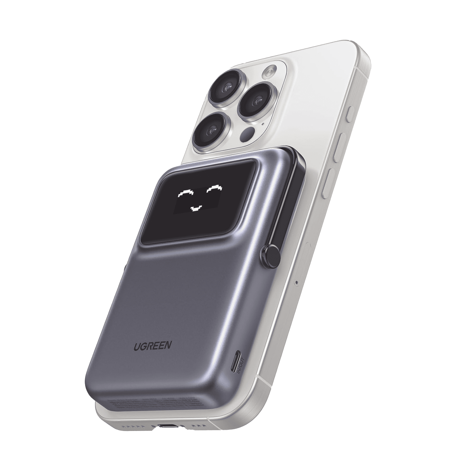 Power Bank Serie UNO Inalambrico | 10000mAh | 7.5W/20W  |  Con Emojis de Estado | Carga Rápida USB-C Bidireccional  | Pantalla TFT  Inteligente | Con Holder | Color Grey. 45327 - UGREEN