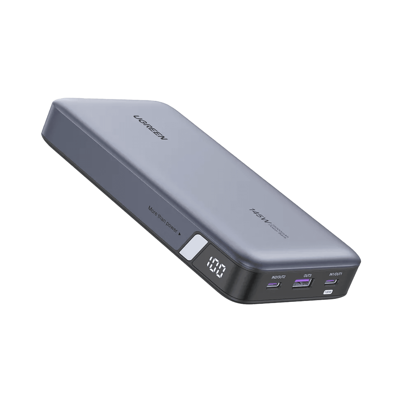 Power Bank de 25000mAh | 3 Salidas 145W Max. | USB-A + 2 USB-C | PD 3.0, QC3.0 | FCP | SCP | Pantalla Inteligente | Carcasa Ignifuga | Color Gris | Incluye Cable USB de 50cm | Carga tu Laptop de Manera Segura. 90597A - UGREEN