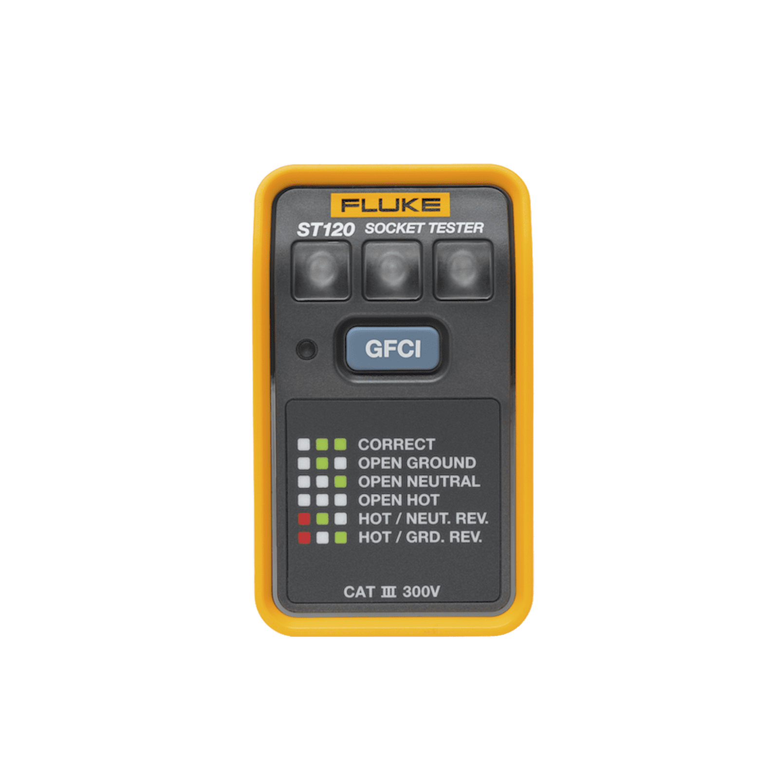 Probador de Tomacorriente Eléctrico Estándar o GFCI, Con LEDs de Alto Brillo y Gráfico Incluido Para Verificar Rápida y Fácilmente el Cableado ST120 - FLUKE