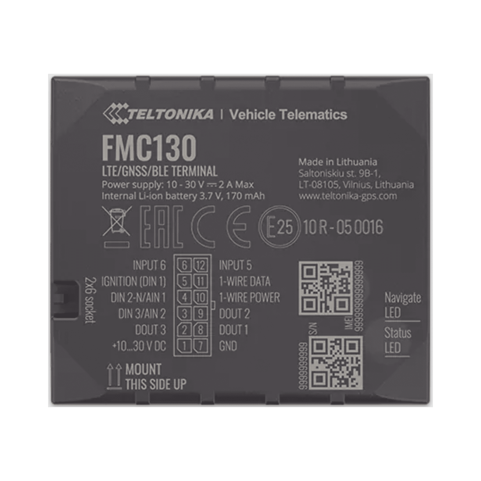 Profesional Rastreador Vehicular (GPS) 4G LTE CAT 1 y 2G / Identificación de Conductores / Bloqueo Remoto / Detección de Jammer / Sensores Bluetooth / Múltiples I/O FMC130 - TELTONIKA