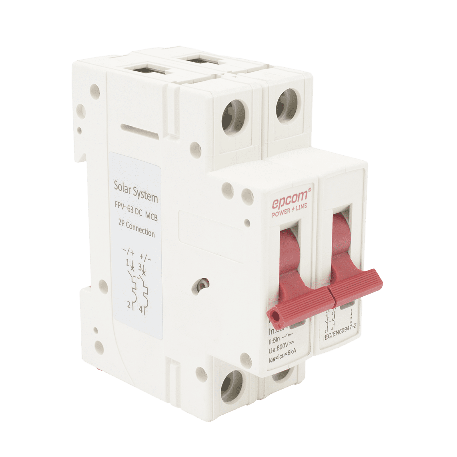 Protección Térmica/ Interrupción 2P,  63 A,  Corriente Directa  800 Vcc para Aplicación Fotovoltaica Montaje Riel DIN FPV632PC63 - EPCOM POWERLINE