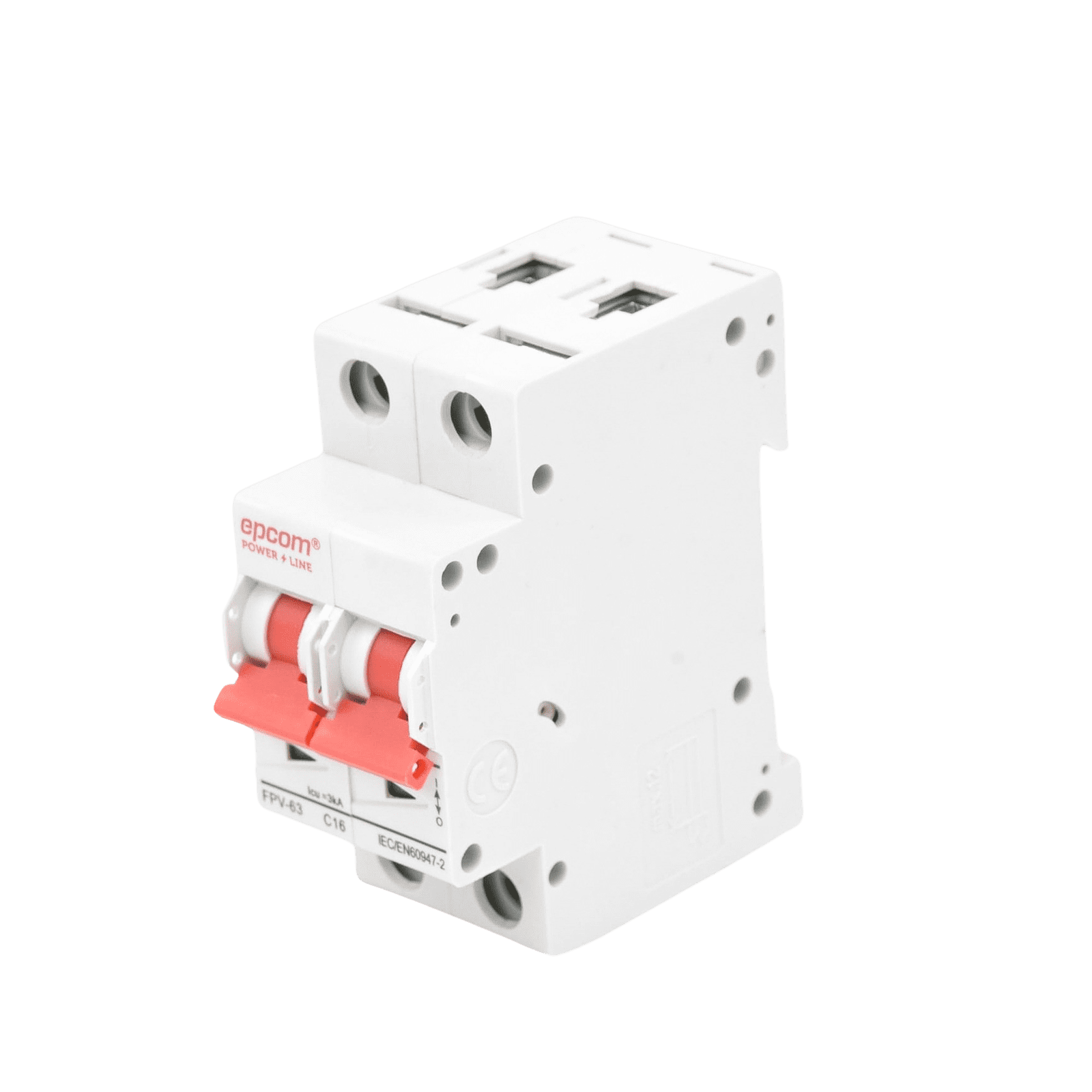 Protección Térmica/ Interruptor 2P, 16A,  Corriente Directa  800 Vcc para Aplicación Fotovoltaica Montaje Riel DIN FPV63 - EPCOM POWERLINE