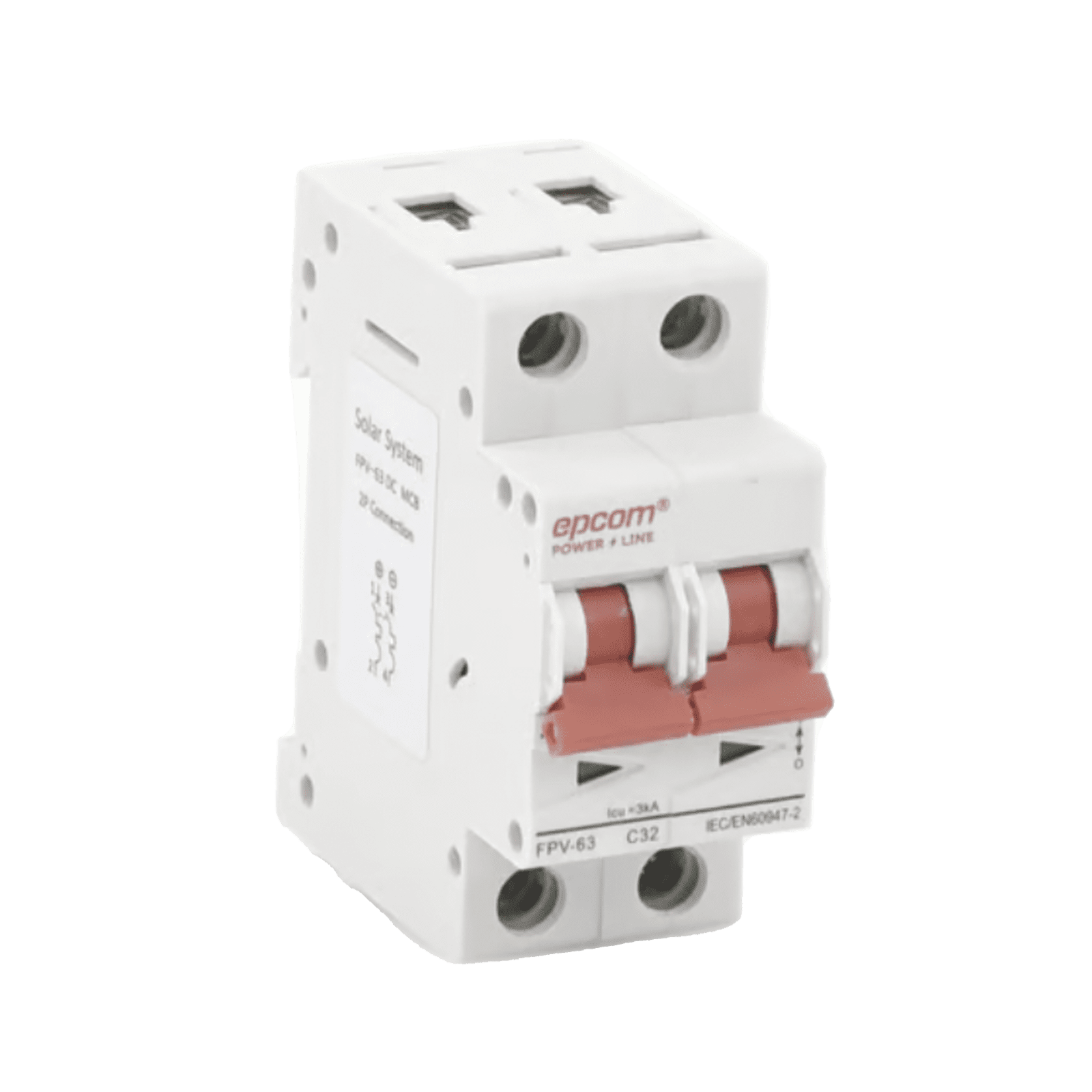 Protección Térmica/ Interruptor 2P, 32A,  Corriente Directa  800 Vcc para Aplicación Fotovoltaica Montaje Riel DIN FPV632PC32 - EPCOM POWERLINE