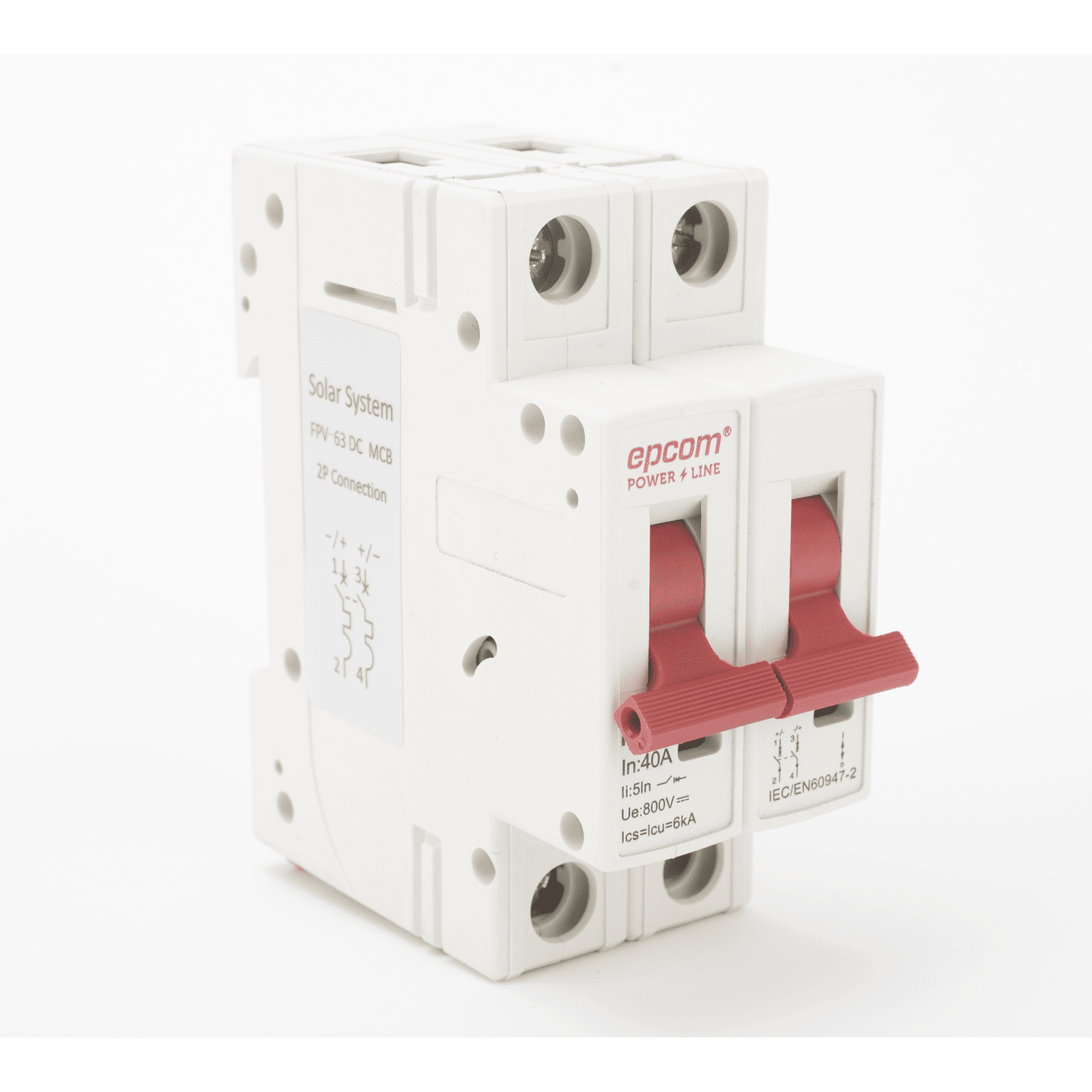 Protección Térmica/ Interruptor 2P, 40 A,  Corriente Directa  800 Vcc para Aplicación Fotovoltaica Montaje Riel DIN FPV632PC40 - EPCOM POWERLINE