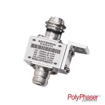 Protector RF Coaxial Para 10 – 1000 MHz de Ceja Frontal y Conectores N Hembra en Ambos Lados, 50 Ω IS-B50LN-C2 - POLYPHASER