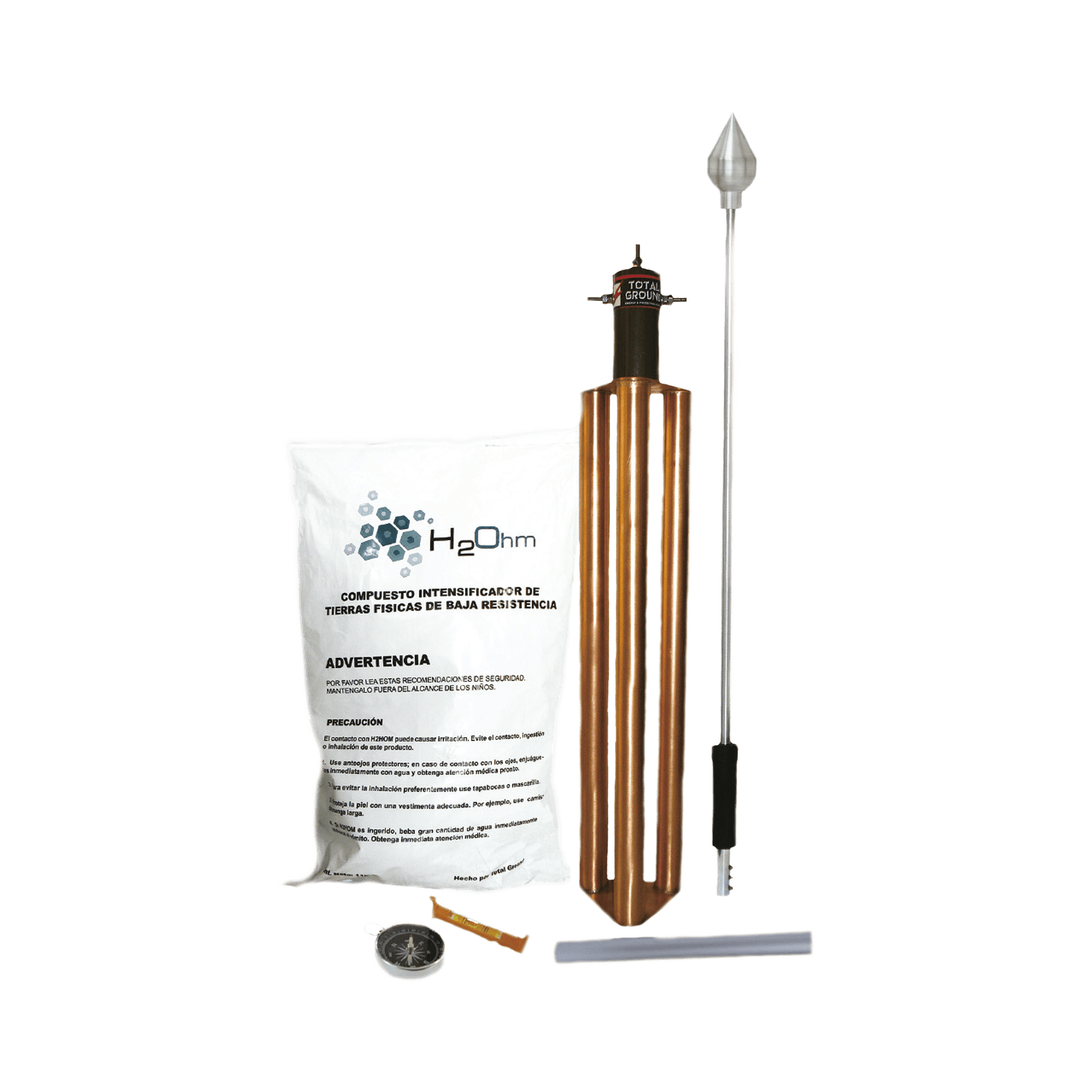 Punta Pararrayos para 80 m de Diámetro de Protección con Electrodo y Mejorador de Terreno. KDA-LU - TOTAL GROUND