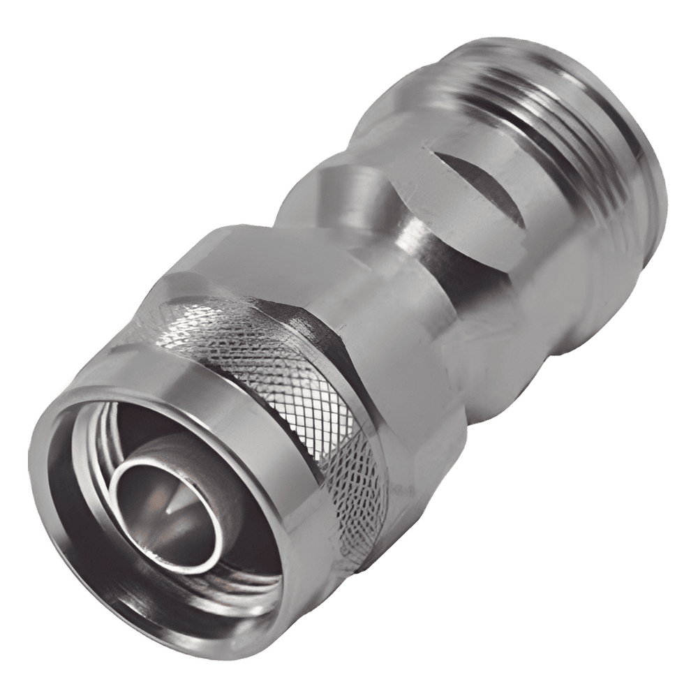 Adaptador en Línea de Conector 4.3-10 Hembra a N Macho, Bronce Blanco/ Plata/ Teflón. RFD-43F-NM