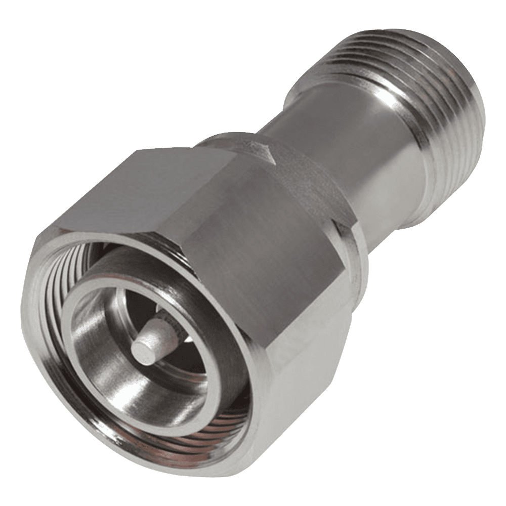 Adaptador en Línea de Conector 4.3-10 Macho a N Hembra, Bronce Blanco/ Plata/ Teflón. RFD-43M-NF